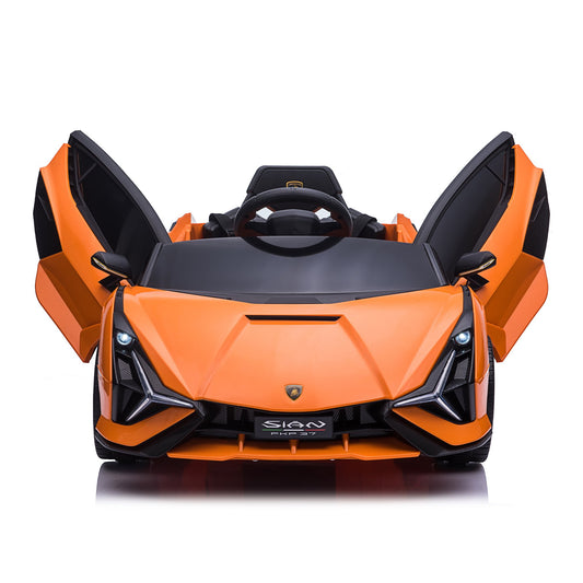 LISUEYNE Kids Ride on Car, 12V Lamborghini Sian Electric Car for Boys Girls, Remote Control, Orange