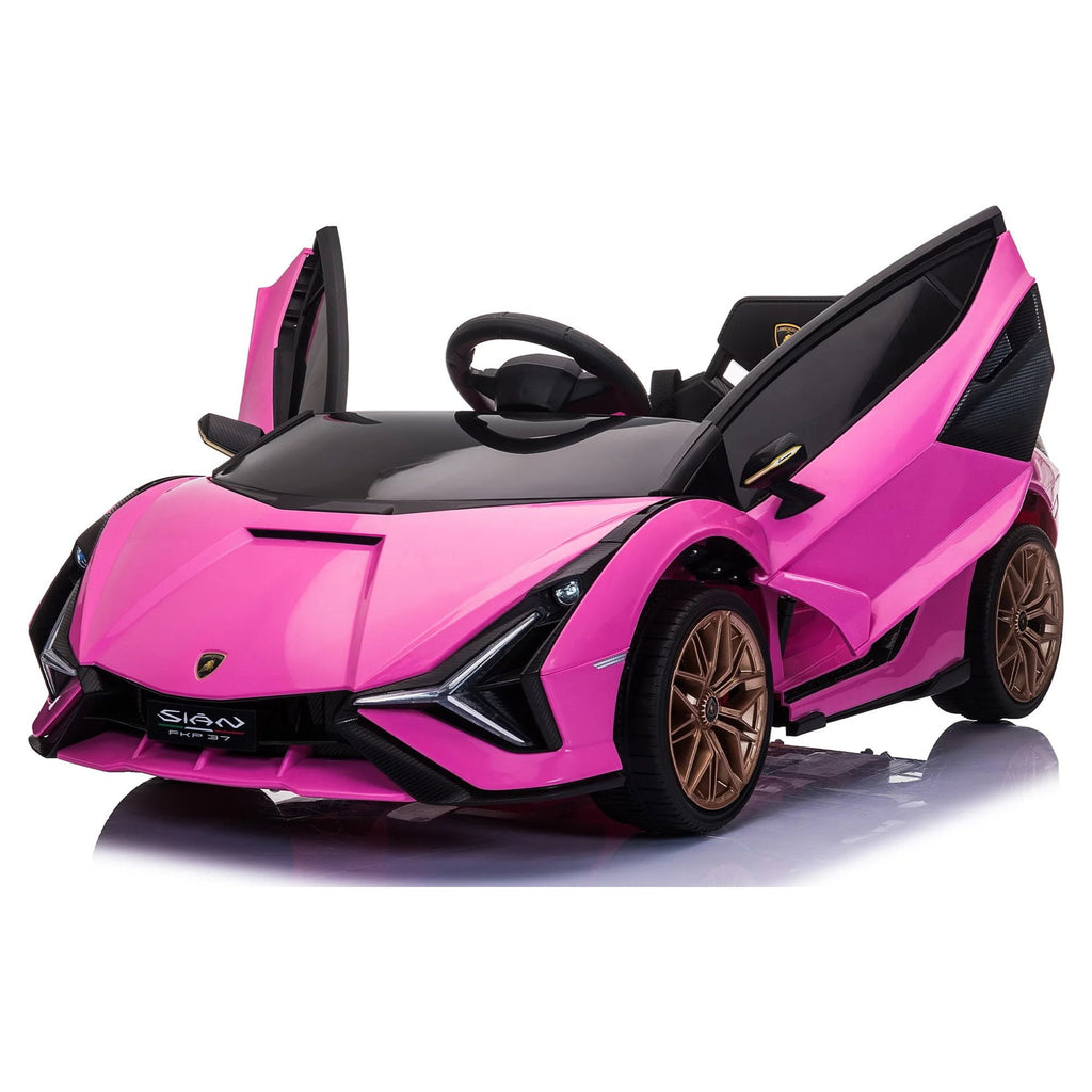 LISUEYNE Kids Ride on Car, 12V Lamborghini Sian Electric Car for Boys Girls, Remote Control, Pink