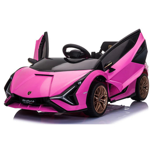 LISUEYNE Kids Ride on Car, 12V Lamborghini Sian Electric Car for Boys Girls, Remote Control, Pink