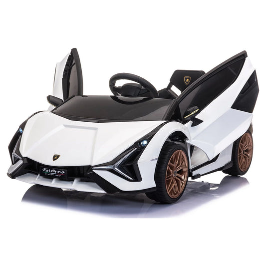 LISUEYNE Kids Ride on Car, 12V Lamborghini Sian Electric Car for Boys Girls, Remote Control, White