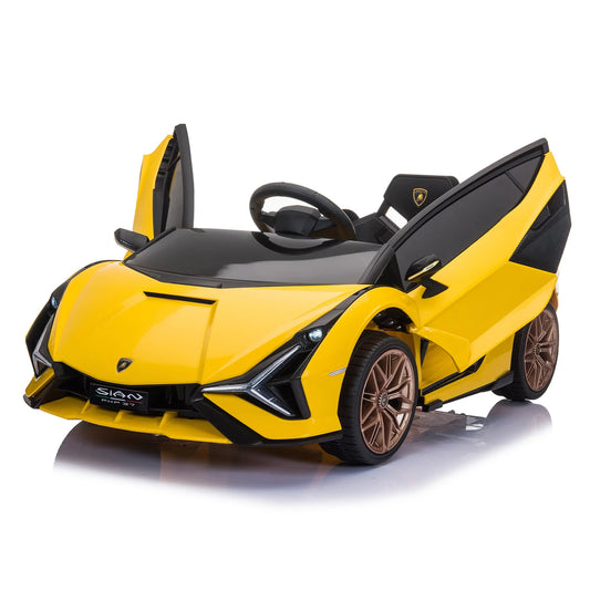 LISUEYNE Kids Ride on Car, 12V Lamborghini Sian Electric Car for Boys Girls, Remote Control, Yellow