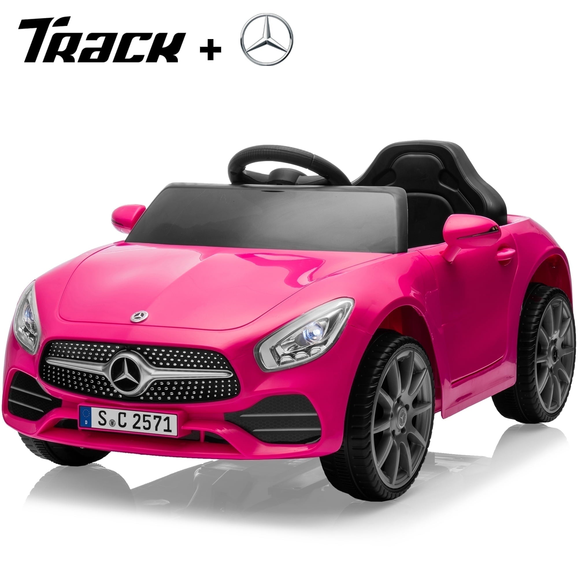 Track 7 12V Kids Ride On Car Licensed Mercedes Benz CLS 350, Electric Car with Remote Control, LED Lights, Music, USB, Power Display, Outdoor Toys for Boys Girls Toddlers Ages 2-4, Pink