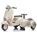 LISUEYNE Licensed Vespa Ride on Motorcycle with Side Car, 2-Seater Electric Car for Kids, Music, Storage Bin, Max Speed 3.7mph, Grey