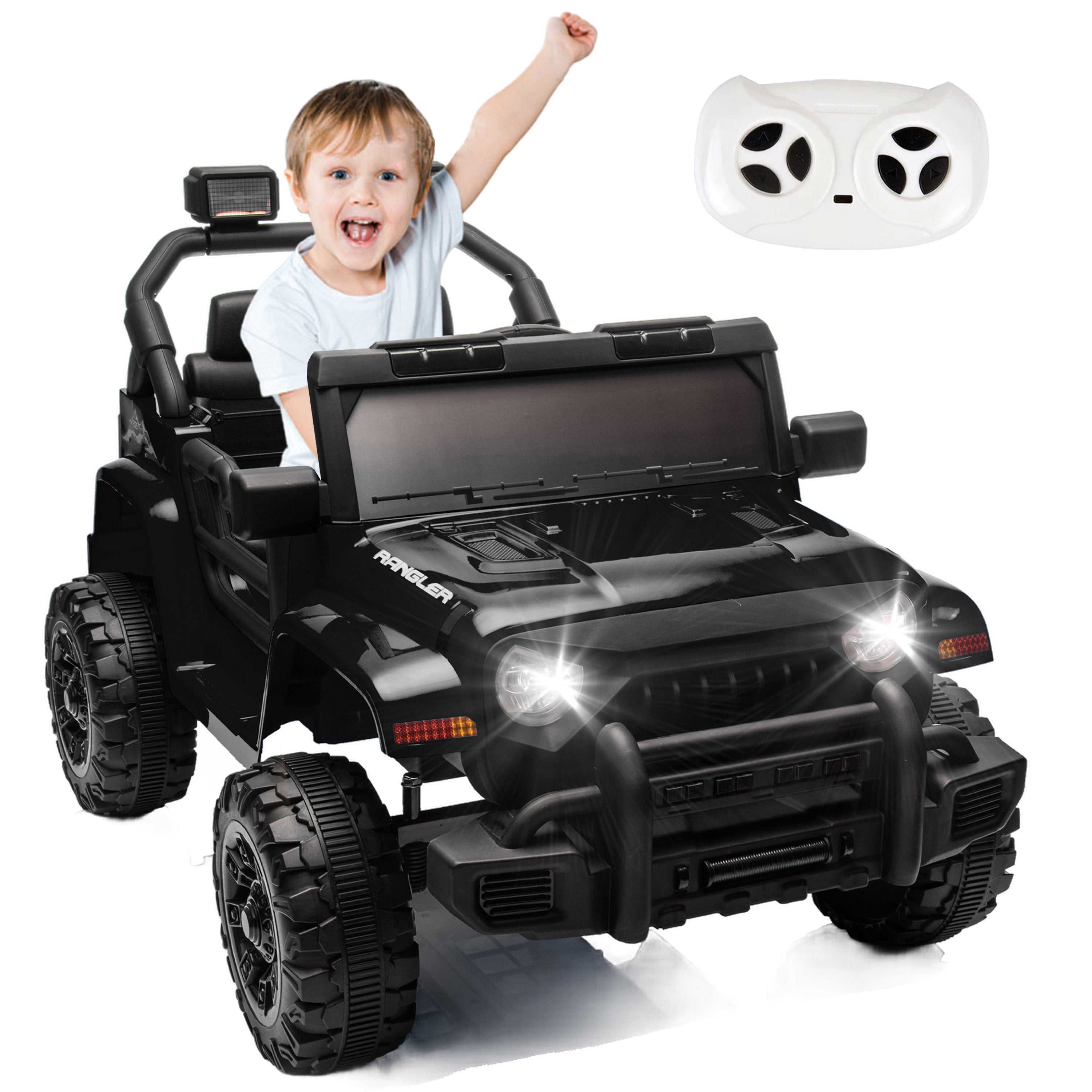 SUSIELADY 12V Kids Ride on Car, Ride on Truck, Dual drive, Four-Wheel Suspension, Slow Start, with Remote Control, Music, Bluetooth, for Kids Aged 3+