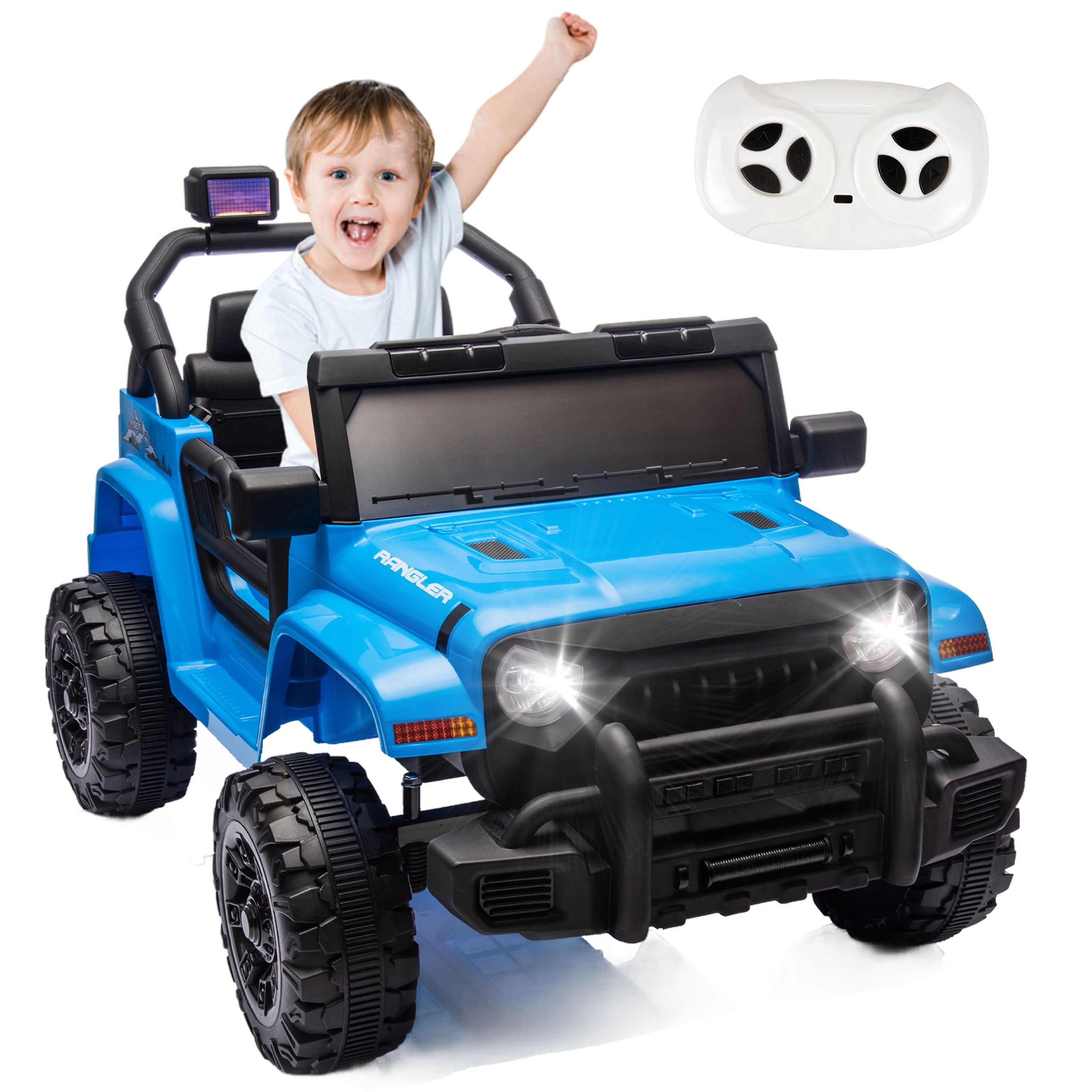SUSIELADY 12V Kids Ride on Car, Ride on Truck, Dual drive, Four-Wheel Suspension, Slow Start, with Remote Control, Music, Bluetooth, for Kids Aged 3+