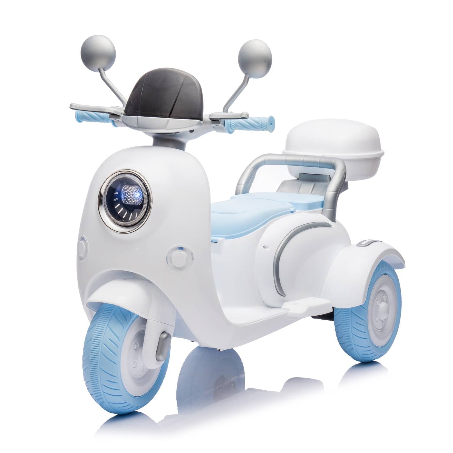SUSIELADY 12V Kids Ride on Motorcycle, 2-Seater Kids Motorbike, 3 Wheels with Mp3, Bluetooth, Headlight, Storage Box, Backseat, for Kids Aged 3+