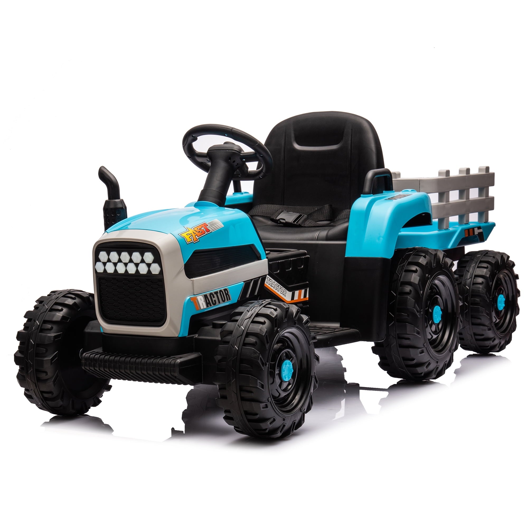 SUSIELADY 12V Kids Ride On Tractor with Trailer, Electric Car with Remote Control, 3 speed adjustable, Bluetooth, MP3, LED Lights, 3-Gear-Shift Ground Loader