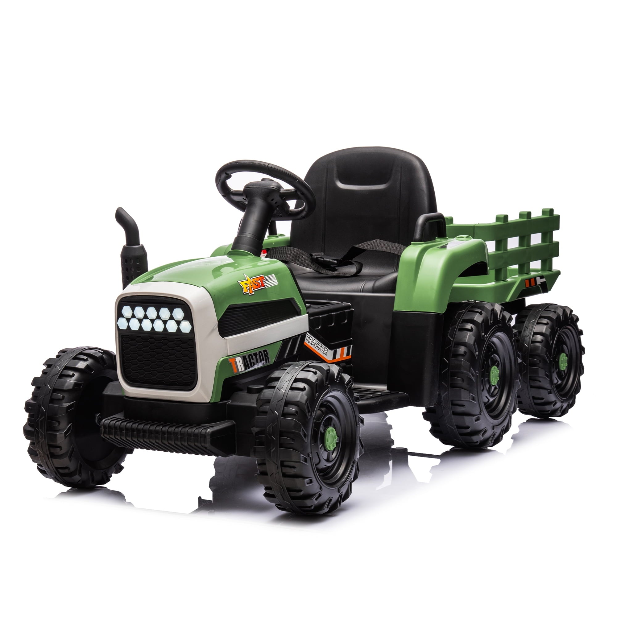 SUSIELADY 12V Kids Ride On Tractor with Trailer, Electric Car with Remote Control, 3 speed adjustable, Bluetooth, MP3, LED Lights, 3-Gear-Shift Ground Loader