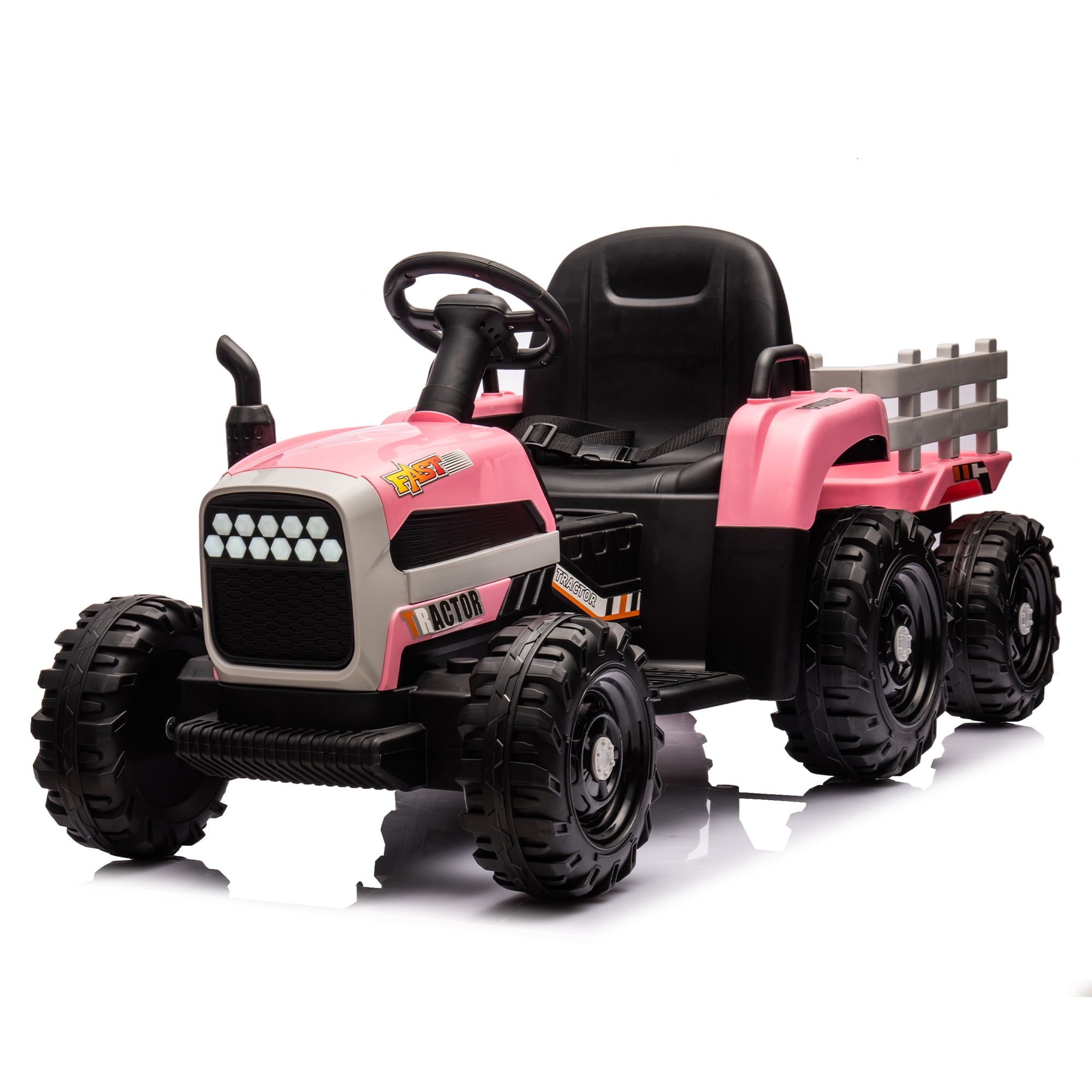 SUSIELADY 12V Kids Ride On Tractor with Trailer, Electric Car with Remote Control, 3 speed adjustable, Bluetooth, MP3, LED Lights, 3-Gear-Shift Ground Loader
