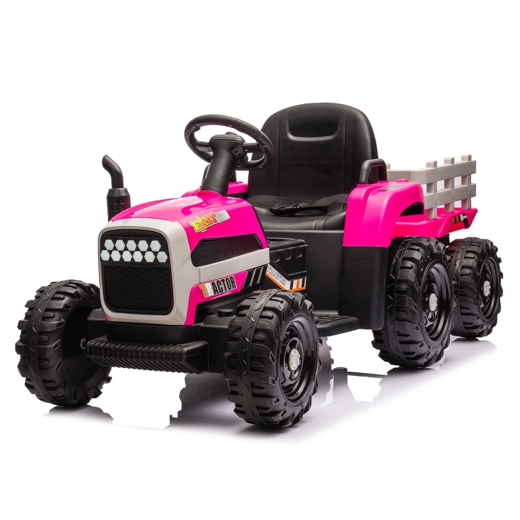 SUSIELADY 12V Kids Ride On Tractor with Trailer, Electric Car with Remote Control, 3 speed adjustable, Bluetooth, MP3, LED Lights, 3-Gear-Shift Ground Loader