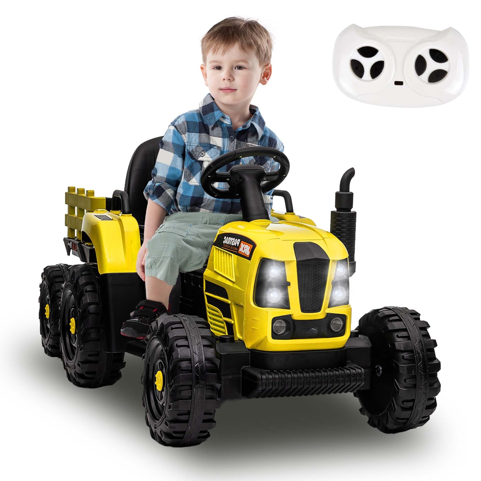 SUSIELADY 12V Kids Ride On Tractor with Trailer, with Parent Remote Control, 3 speed adjustable, with USB, MP3, Bluetooth, LED light, Two-point Safety Belt, for Kids 3+