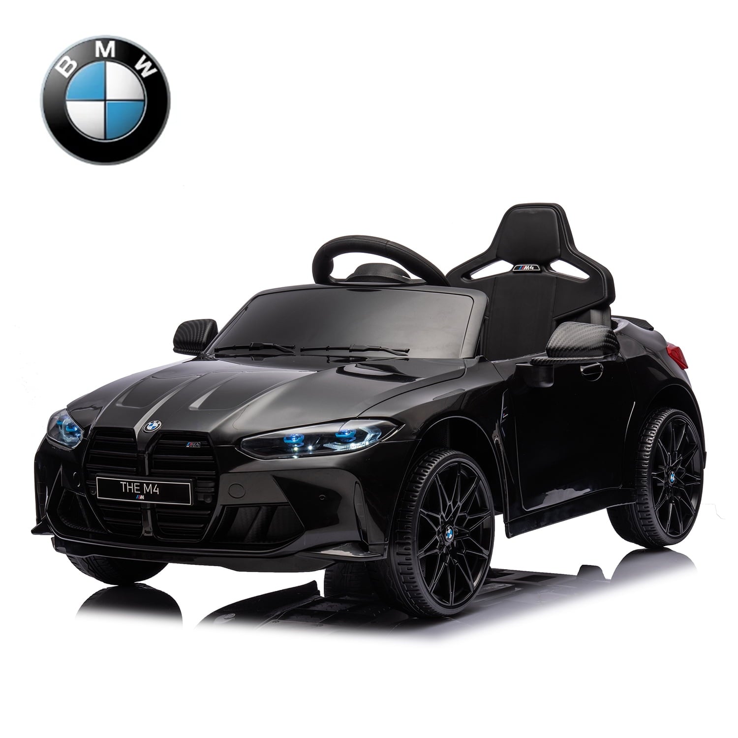 SUSIELADY 12V Kids Ride on car, Licensed BMW M4, with Handle with Wheels, Pull, Parent Remote Control, Power Display, USB, MP3, Bluetooth, LED Light