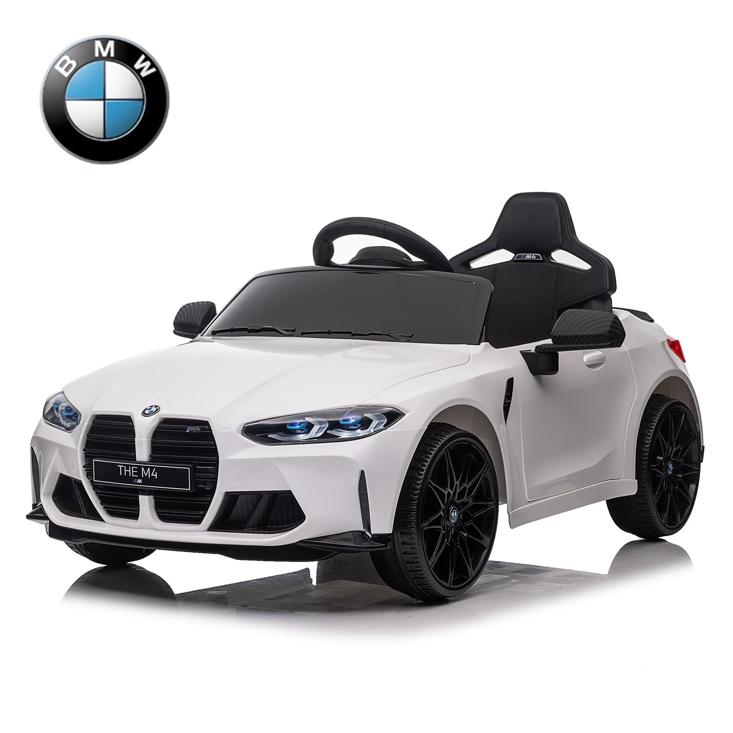 SUSIELADY 12V Kids Ride on car, Licensed BMW M4, with Handle with Wheels, Pull, Parent Remote Control, Power Display, USB, MP3, Bluetooth, LED Light