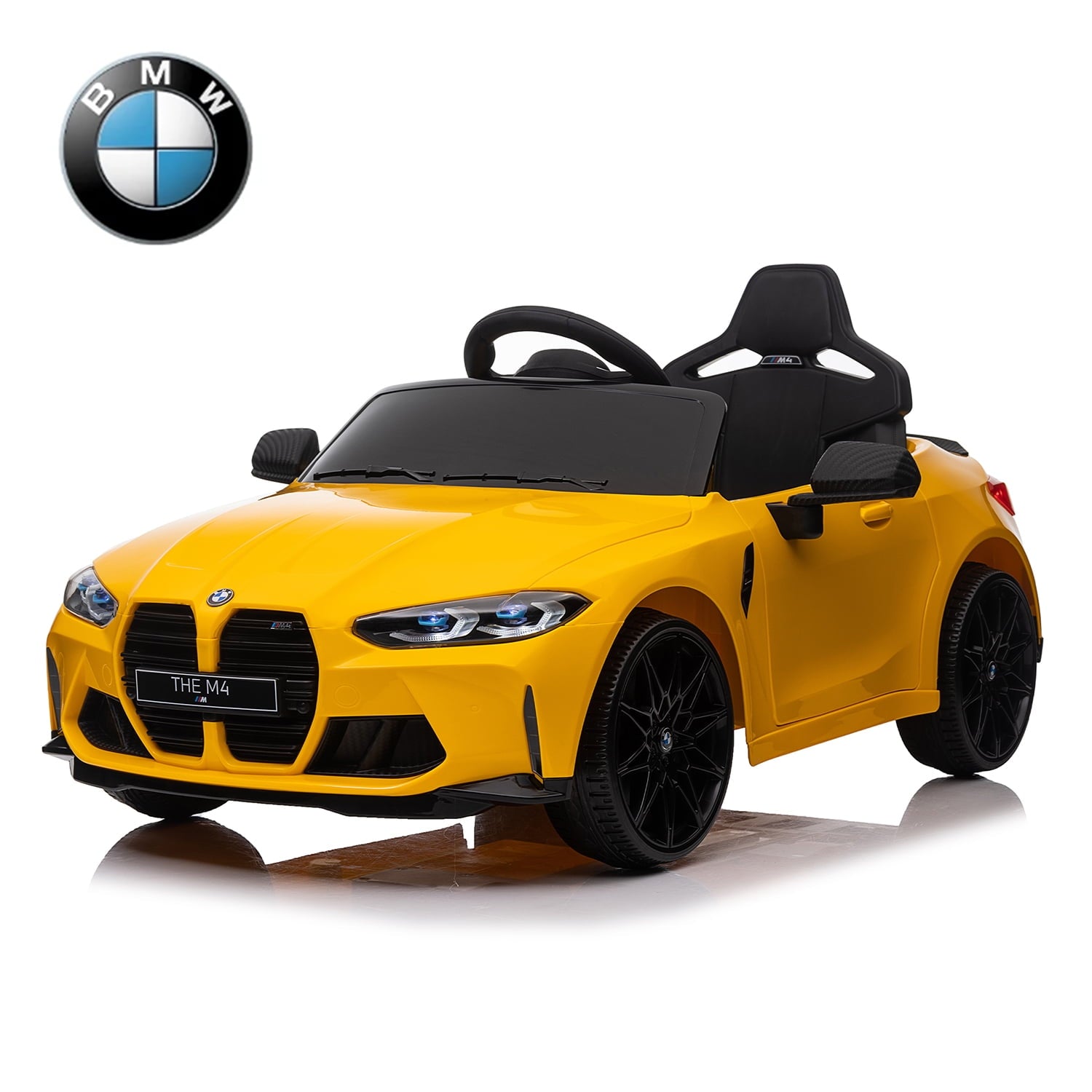 SUSIELADY 12V Kids Ride on car, Licensed BMW M4, with Handle with Wheels, Pull, Parent Remote Control, Power Display, USB, MP3, Bluetooth, LED Light
