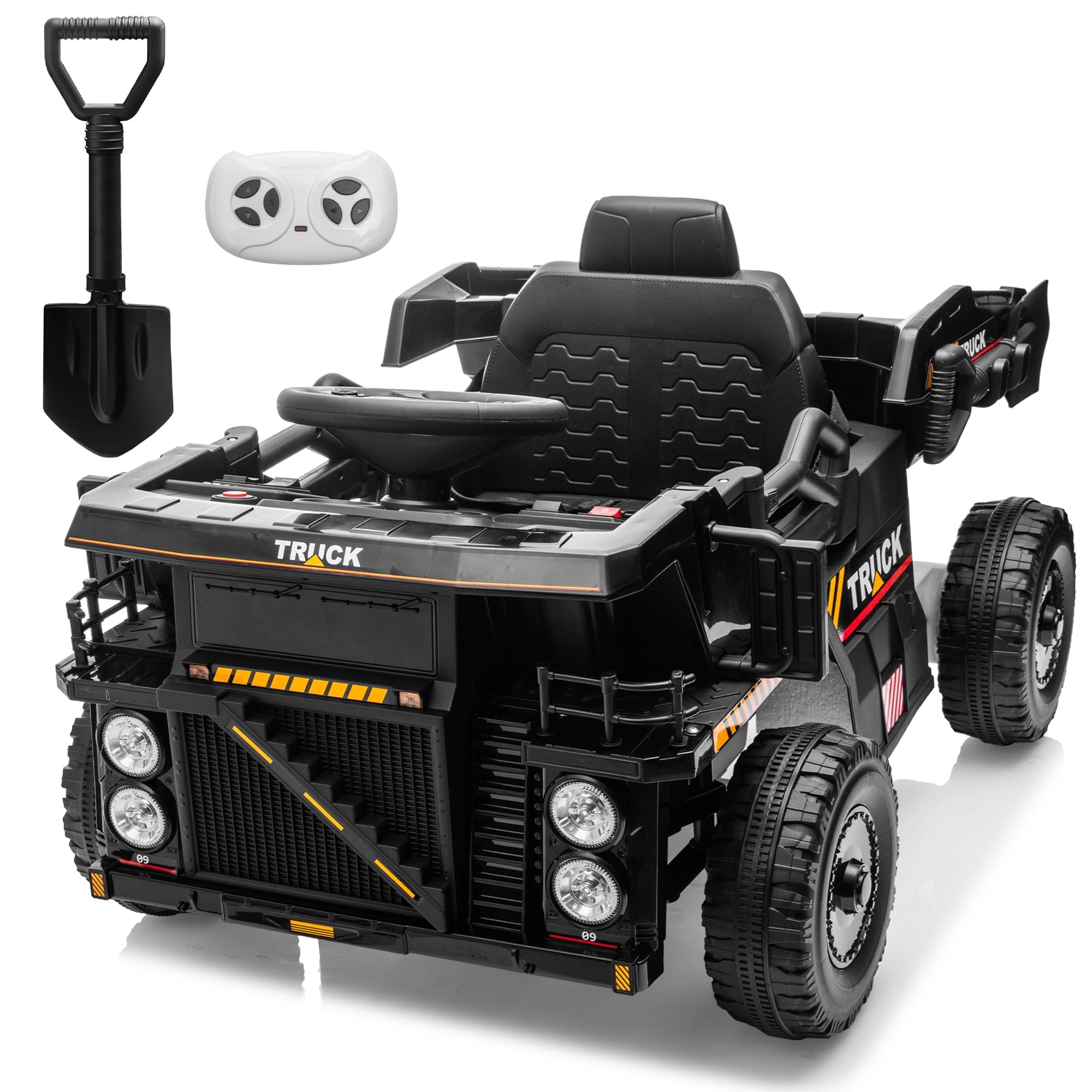 SUSIELADY 12V Kids Ride on Car, Ride on Dump Truck, with Remote Control, Electric Dump Bed, Extra Shovel, Bluetooth, Music, for Kids Aged 3+