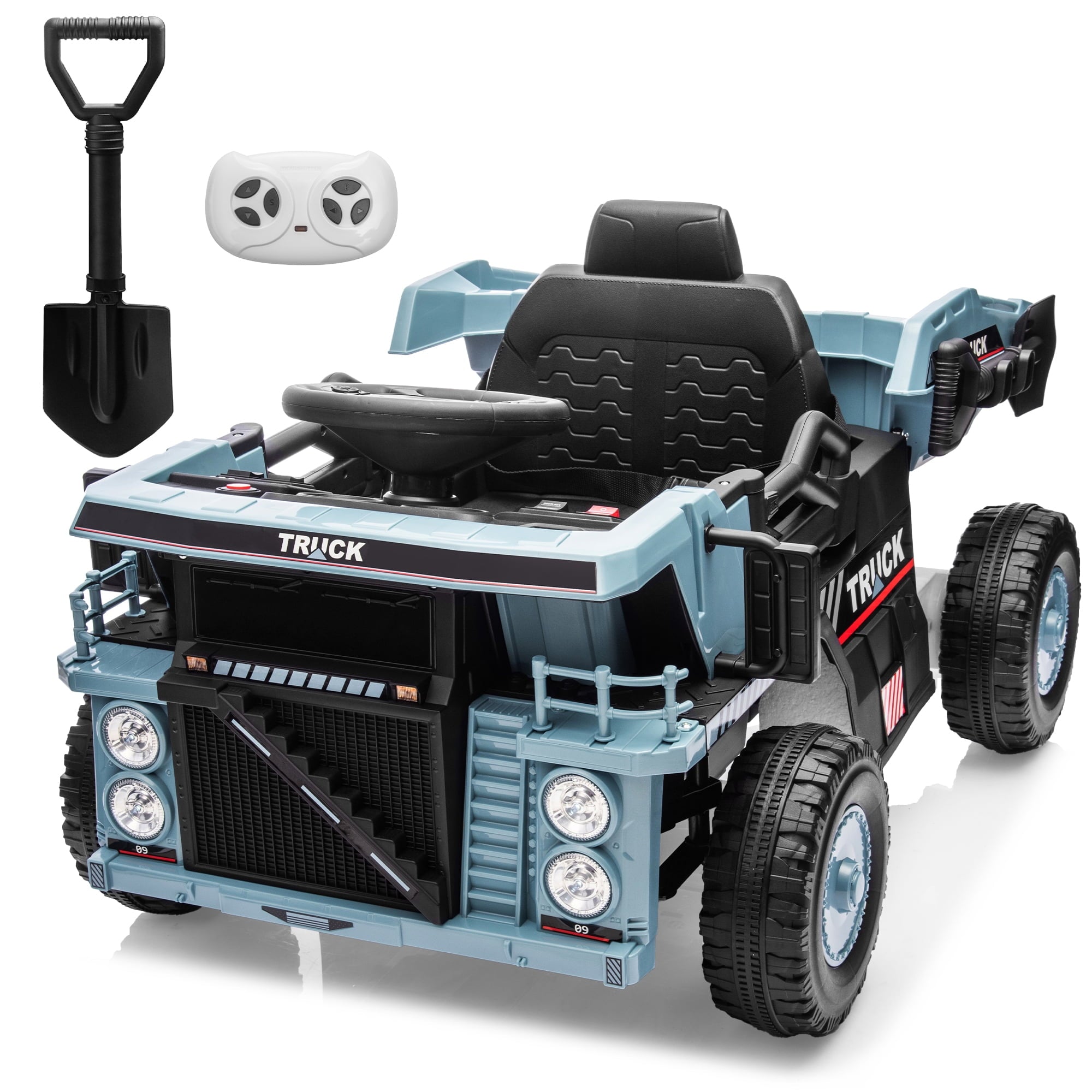 SUSIELADY 12V Kids Ride on Car, Ride on Dump Truck, with Remote Control, Electric Dump Bed, Extra Shovel, Bluetooth, Music, for Kids Aged 3+