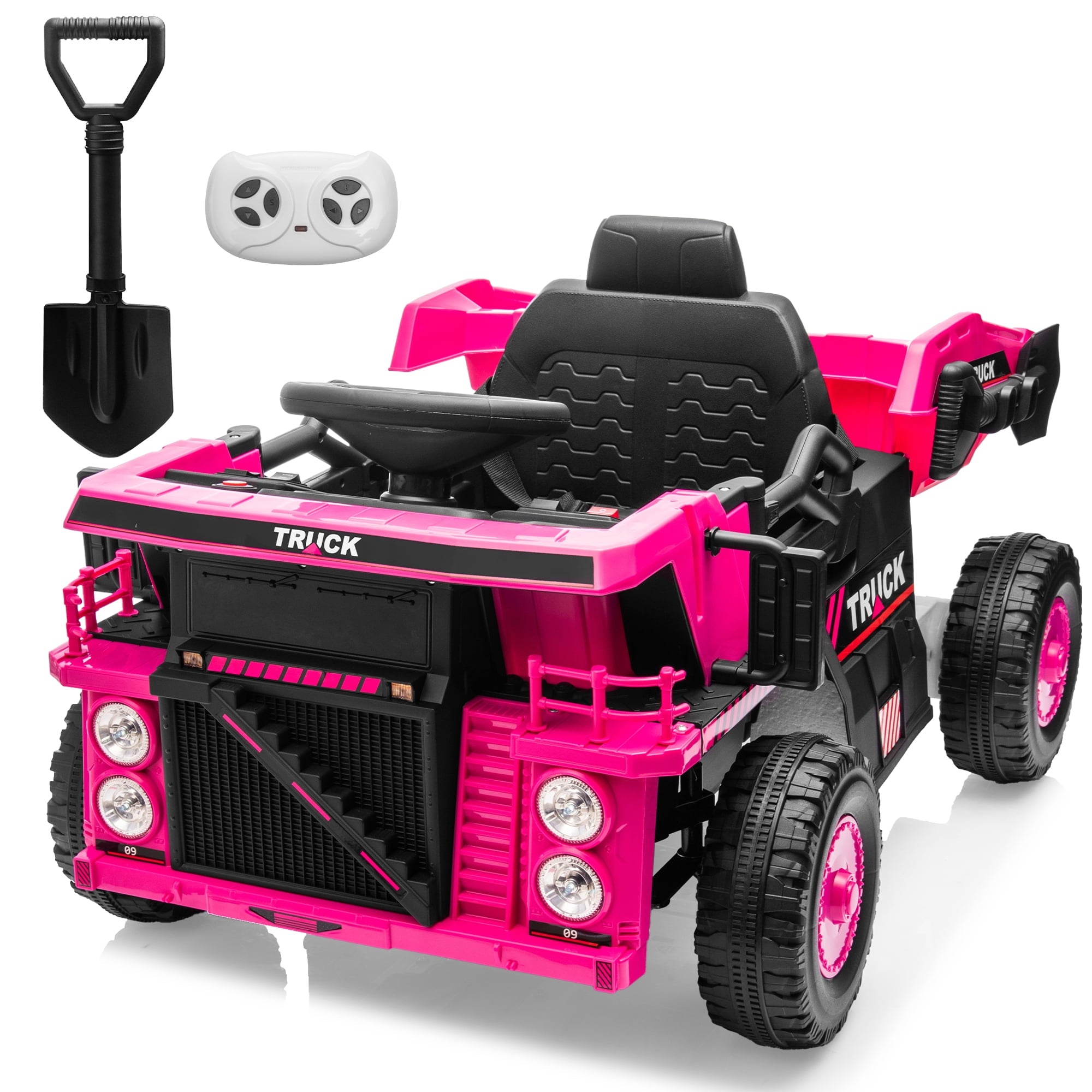 SUSIELADY 12V Kids Ride on Car, Ride on Dump Truck, with Remote Control, Electric Dump Bed, Extra Shovel, Bluetooth, Music, for Kids Aged 3+
