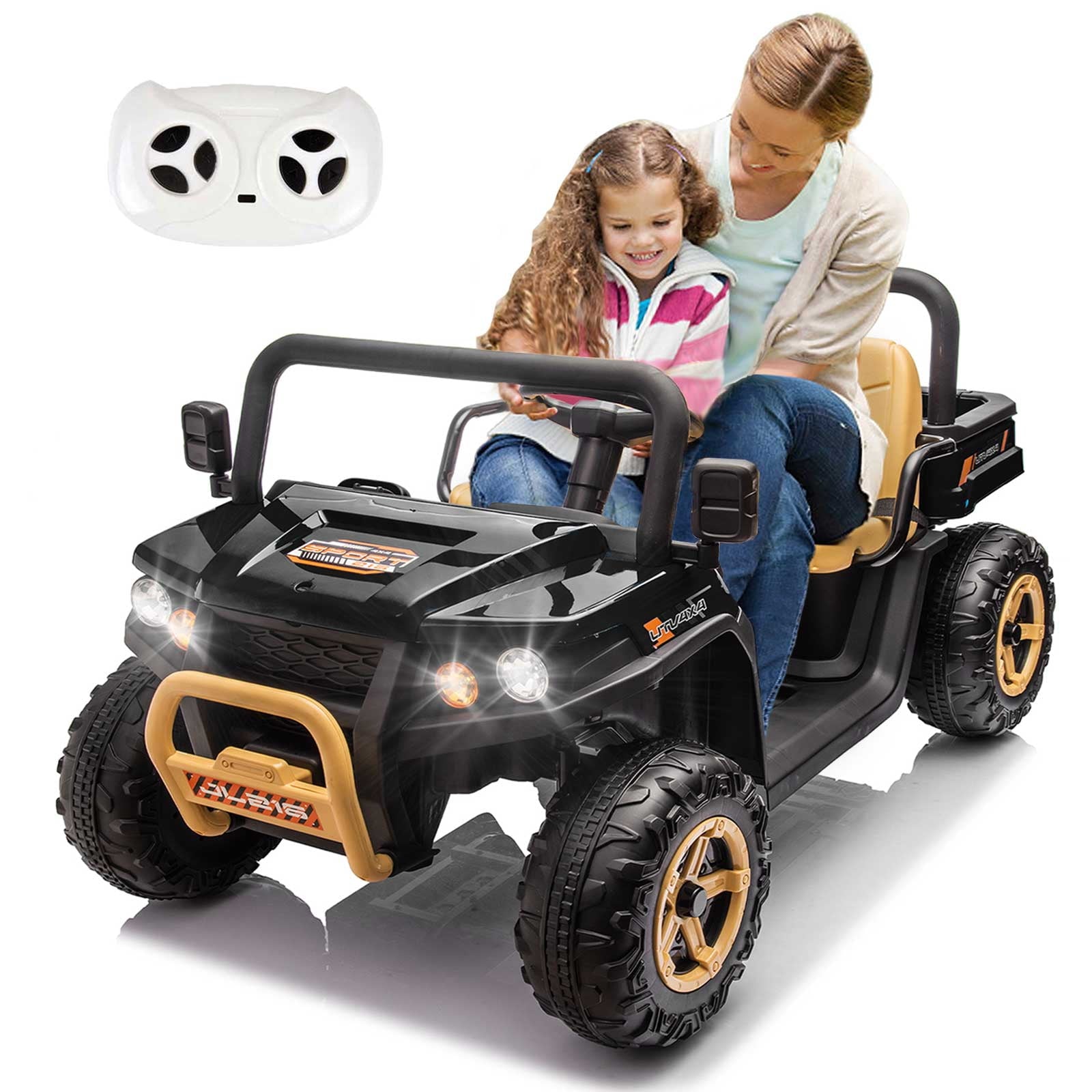 SUSIELADY 24V 2-Seater Kids Ride on Car, XXXL UTV, with Remote Control, Automatic Tipping Bucket, Slow Start, Portable Handle, Bluetooth, for Kids Aged 3+