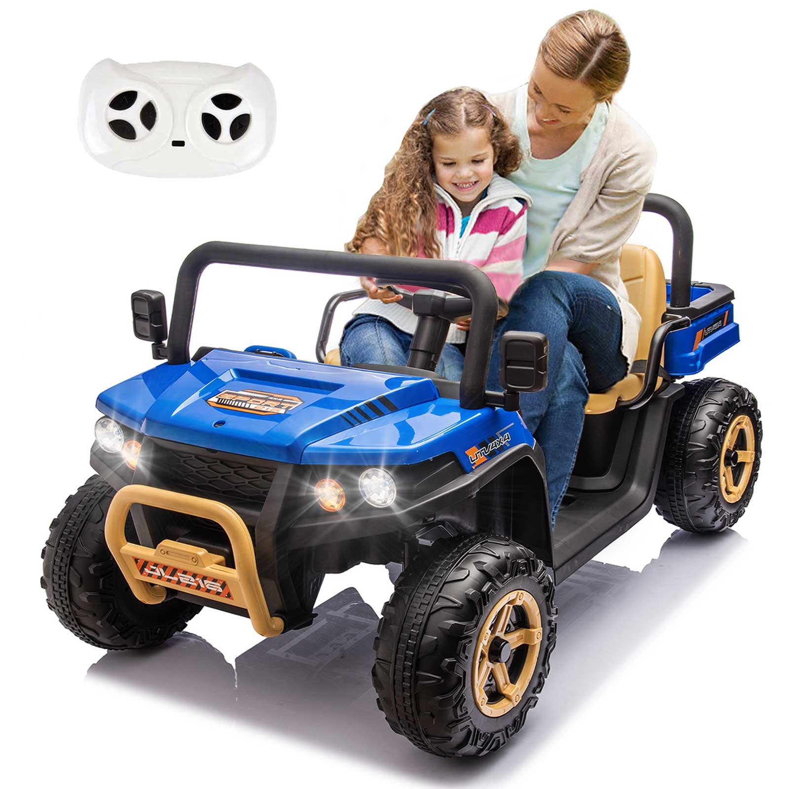 SUSIELADY 24V 2-Seater Kids Ride on Car, XXXL UTV, with Remote Control, Automatic Tipping Bucket, Slow Start, Portable Handle, Bluetooth, for Kids Aged 3+