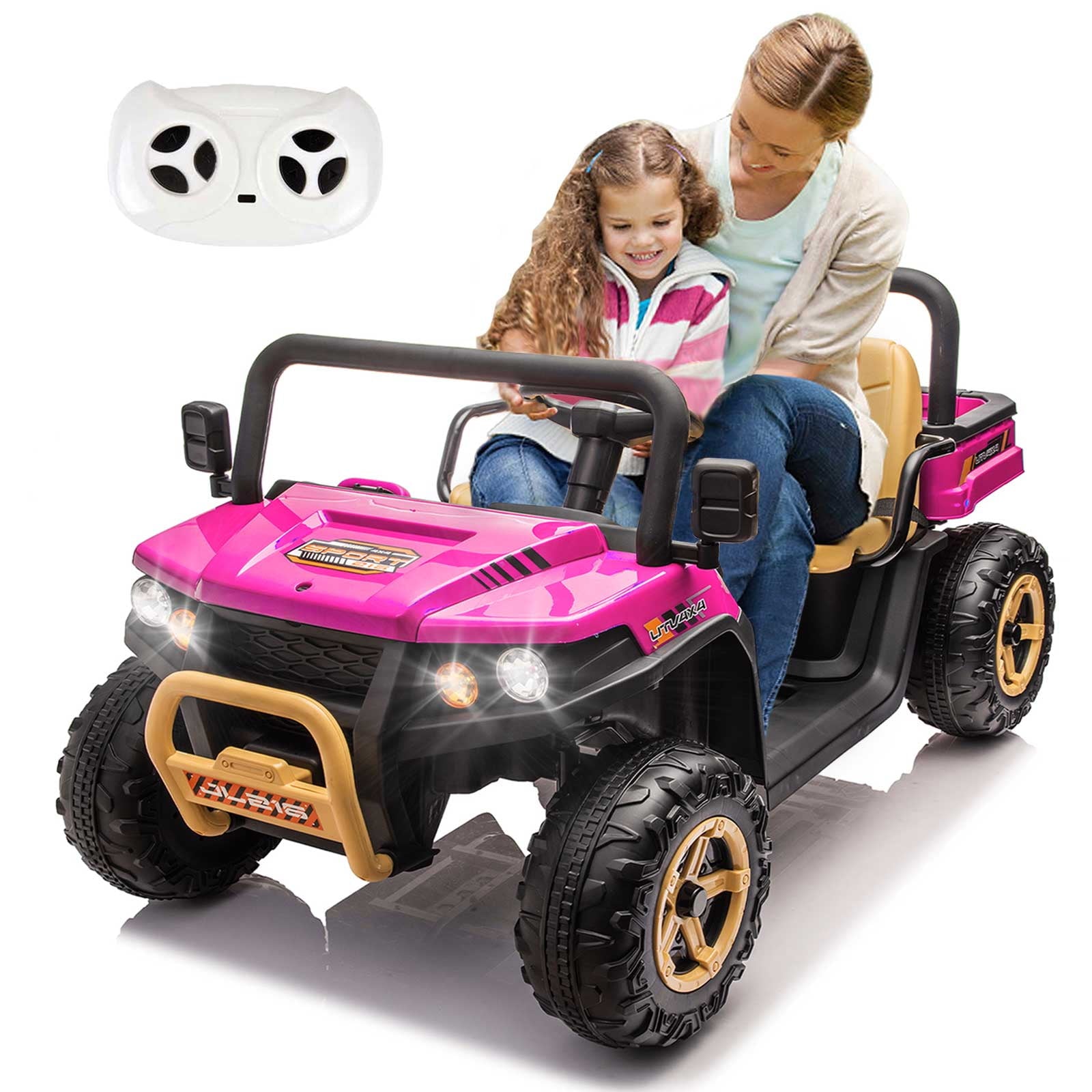 SUSIELADY 24V 2-Seater Kids Ride on Car, XXXL UTV, with Remote Control, Automatic Tipping Bucket, Slow Start, Portable Handle, Bluetooth, for Kids Aged 3+