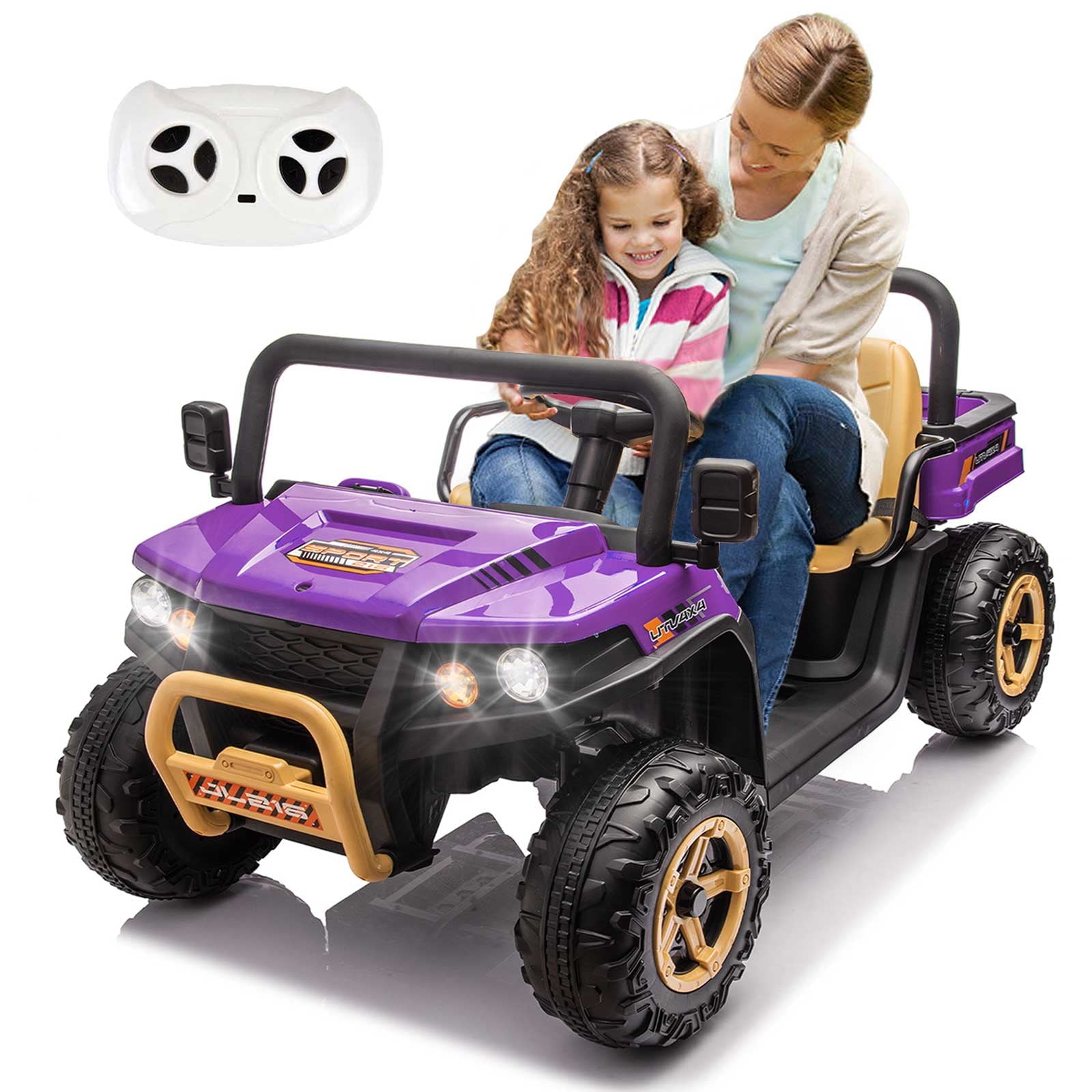 SUSIELADY 24V 2-Seater Kids Ride on Car, XXXL UTV, with Remote Control, Automatic Tipping Bucket, Slow Start, Portable Handle, Bluetooth, for Kids Aged 3+