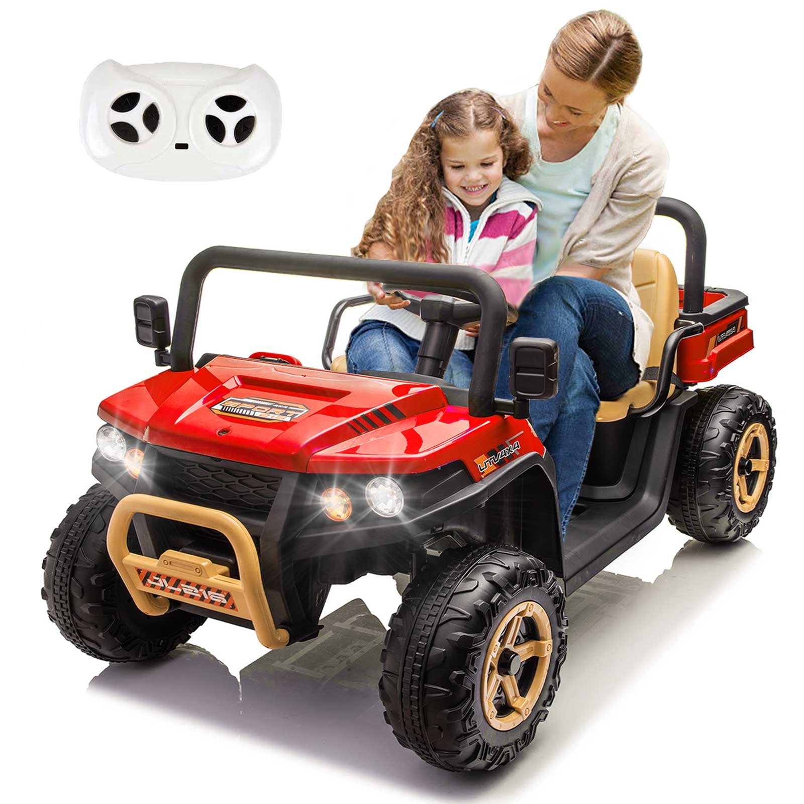 SUSIELADY 24V 2-Seater Kids Ride on Car, XXXL UTV, with Remote Control, Automatic Tipping Bucket, Slow Start, Portable Handle, Bluetooth, for Kids Aged 3+