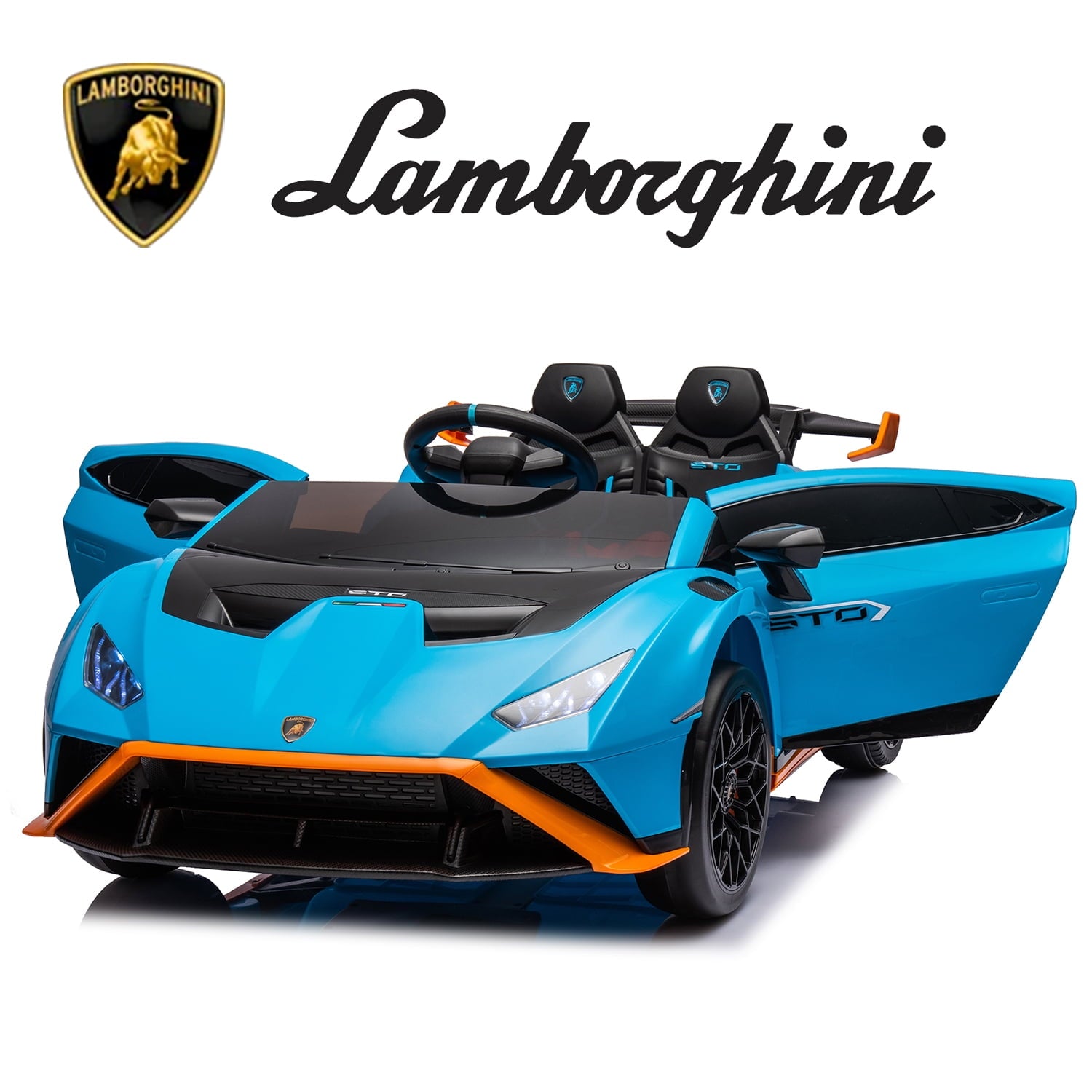 SUSIELADY 24V Kids Ride on Car, 2-Seater Licensed Lamborghini STO Drift Car, with Remote Control, Music, 360° Spin, Max Speed 6mph, for Kids Aged 3+