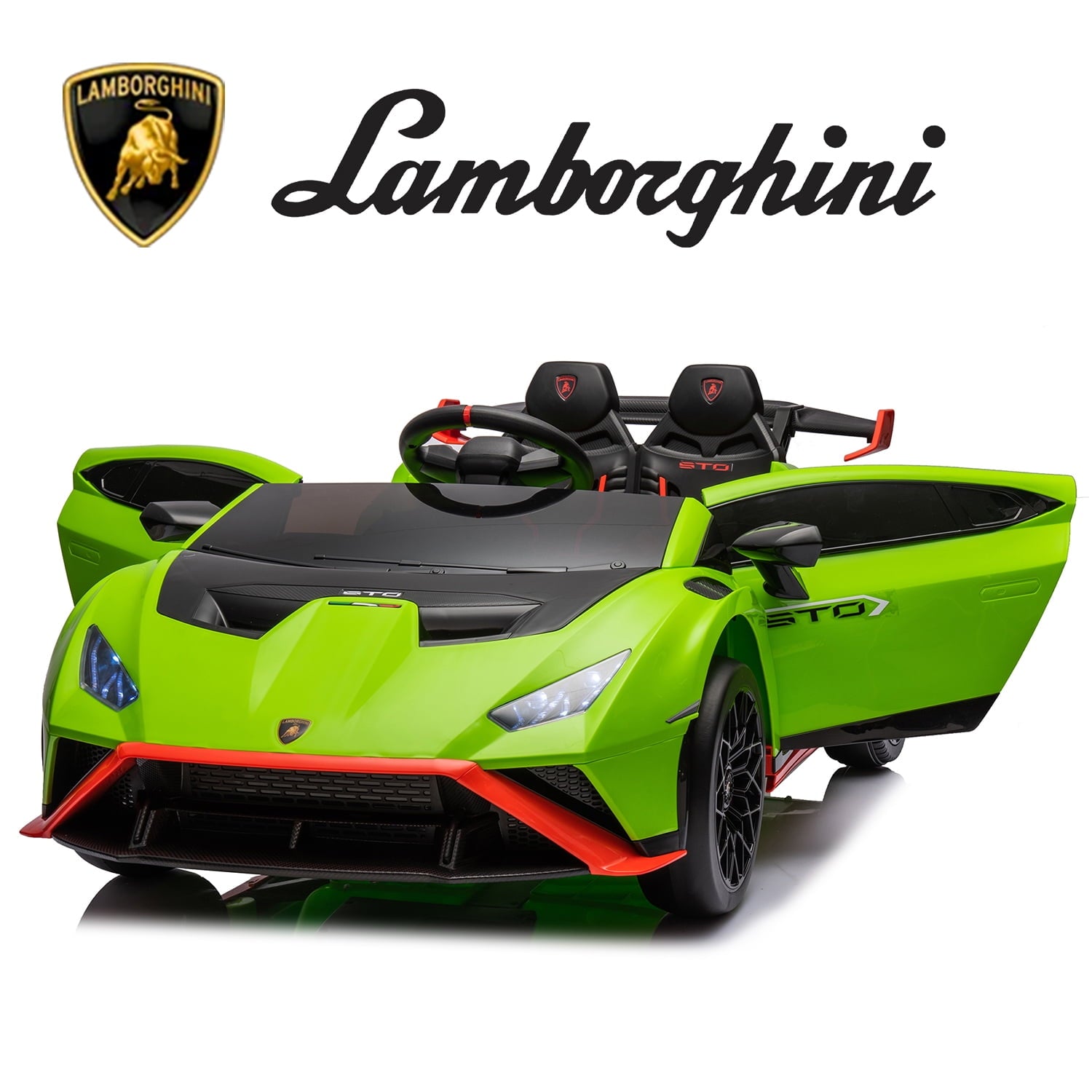 SUSIELADY 24V Kids Ride on Car, 2-Seater Licensed Lamborghini STO Drift Car, with Remote Control, Music, 360° Spin, Max Speed 6mph, for Kids Aged 3+