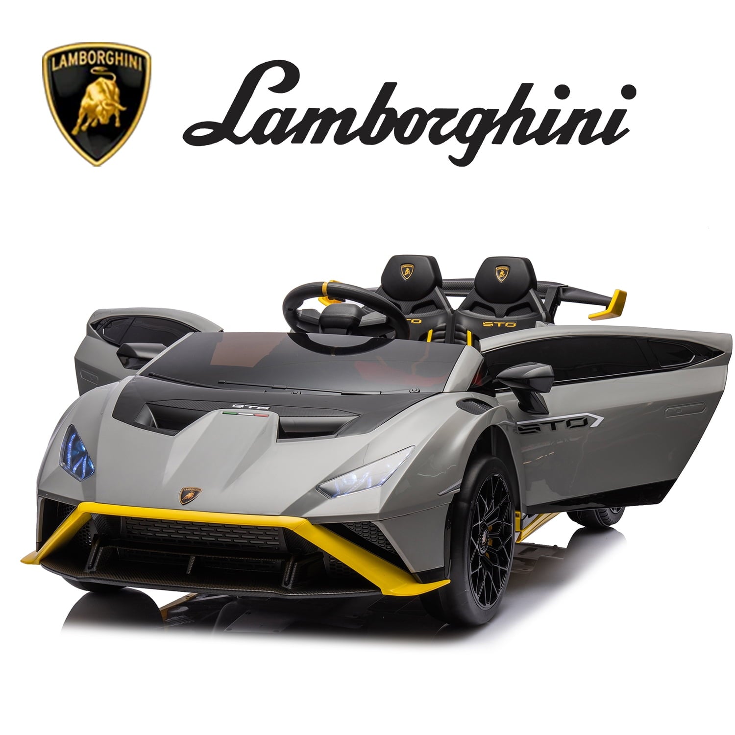 SUSIELADY 24V Kids Ride on Car, 2-Seater Licensed Lamborghini STO Drift Car, with Remote Control, Music, 360° Spin, Max Speed 6mph, for Kids Aged 3+