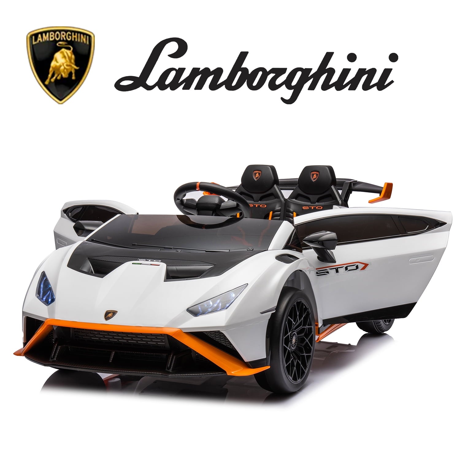 SUSIELADY 24V Kids Ride on Car, 2-Seater Licensed Lamborghini STO Drift Car, with Remote Control, Music, 360° Spin, Max Speed 6mph, for Kids Aged 3+