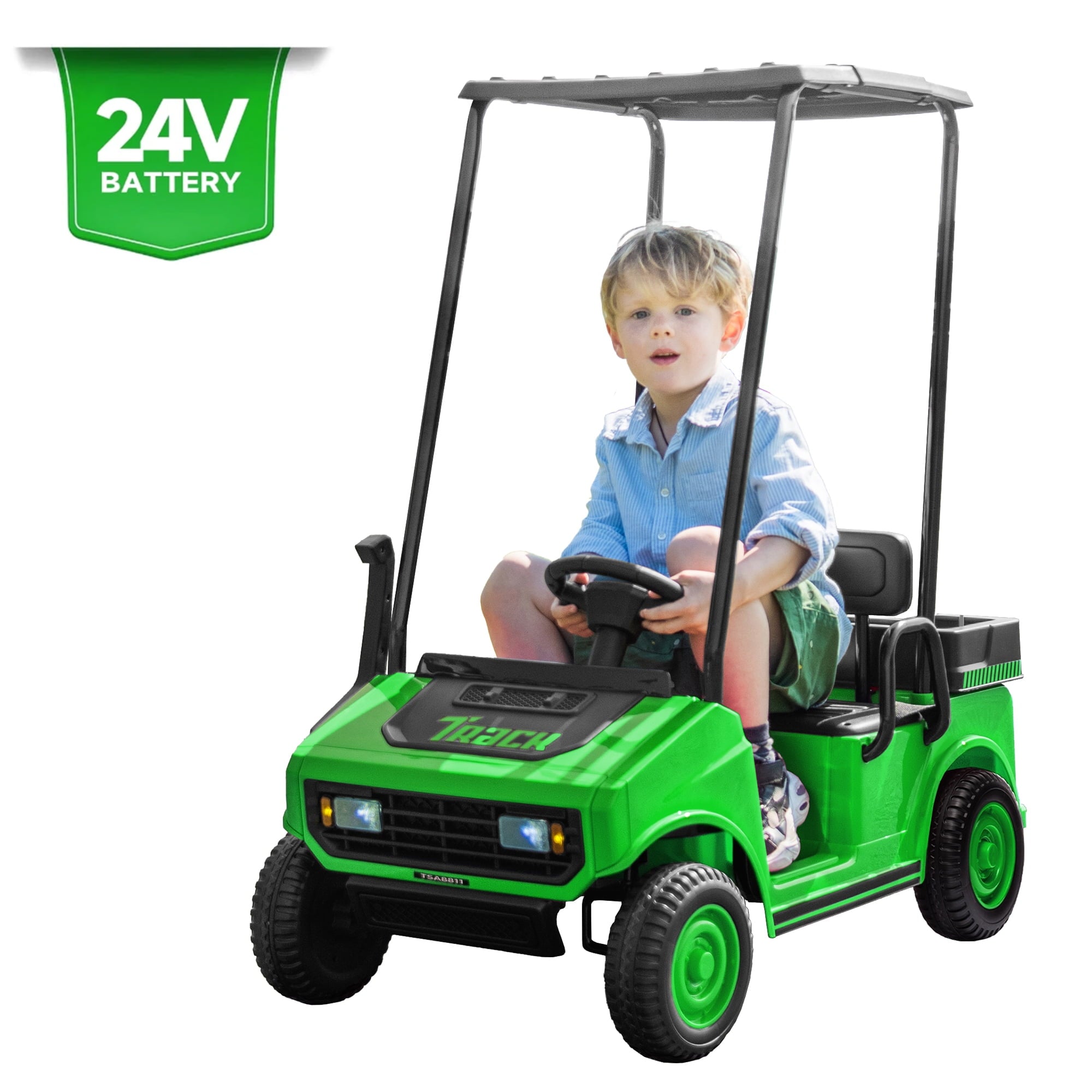 SUSIELADY 24V Kids Ride on Car, Ride on Truck, Electric Golf Cart with Ceiling, 18.5" Large Seat with Armrests, Rear Storage Box, Remote Control, Music, for Kids Aged 3+