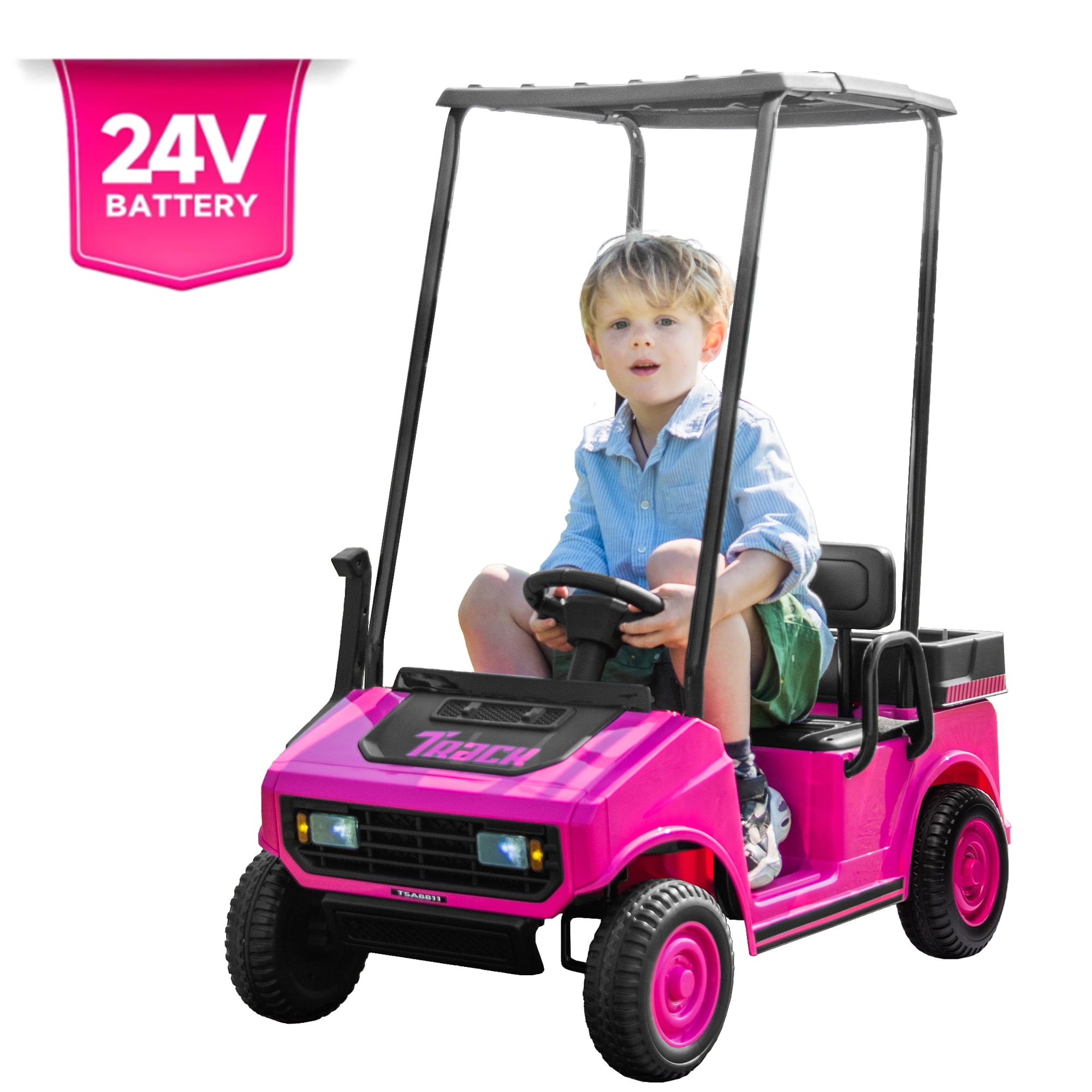 SUSIELADY 24V Kids Ride on Car, Ride on Truck, Electric Golf Cart with Ceiling, 18.5" Large Seat with Armrests, Rear Storage Box, Remote Control, Music, for Kids Aged 3+
