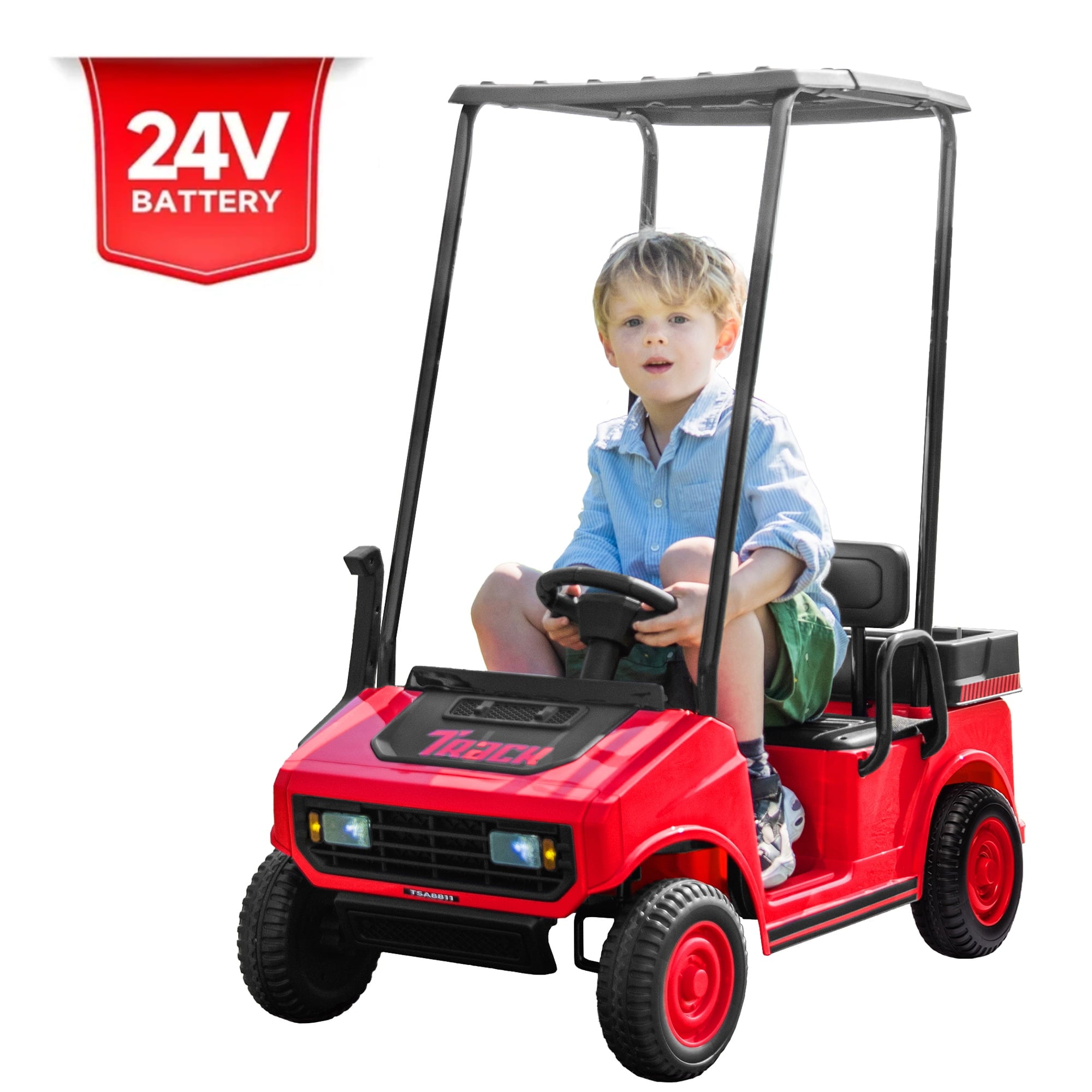 SUSIELADY 24V Kids Ride on Car, Ride on Truck, Electric Golf Cart with Ceiling, 18.5" Large Seat with Armrests, Rear Storage Box, Remote Control, Music, for Kids Aged 3+