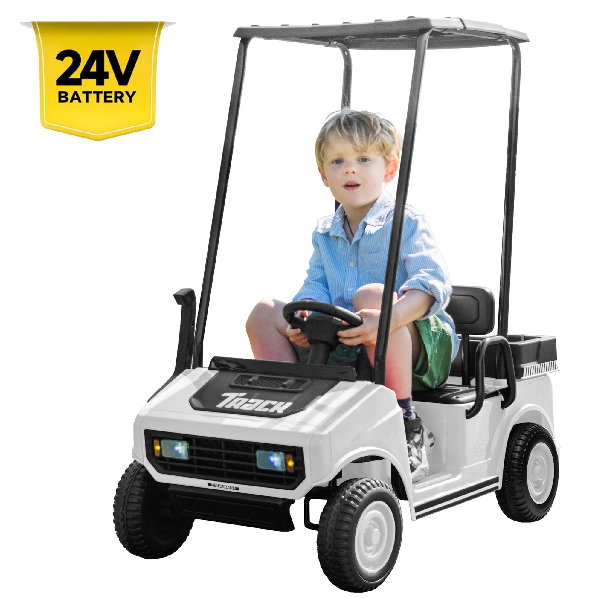 SUSIELADY 24V Kids Ride on Car, Ride on Truck, Electric Golf Cart with Ceiling, 18.5" Large Seat with Armrests, Rear Storage Box, Remote Control, Music, for Kids Aged 3+