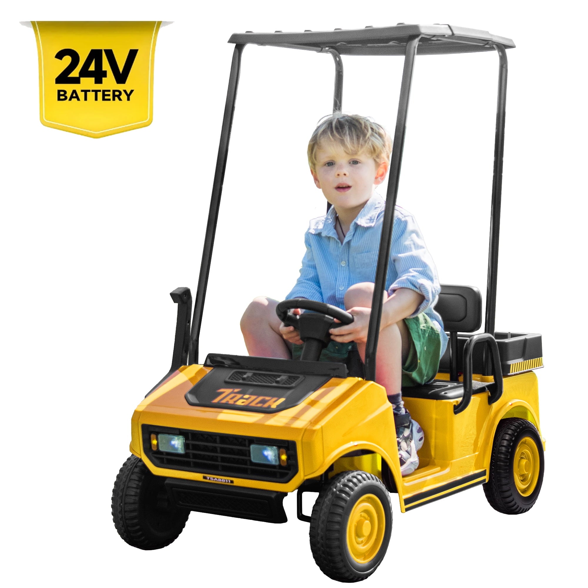 SUSIELADY 24V Kids Ride on Car, Ride on Truck, Electric Golf Cart with Ceiling, 18.5" Large Seat with Armrests, Rear Storage Box, Remote Control, Music, for Kids Aged 3+