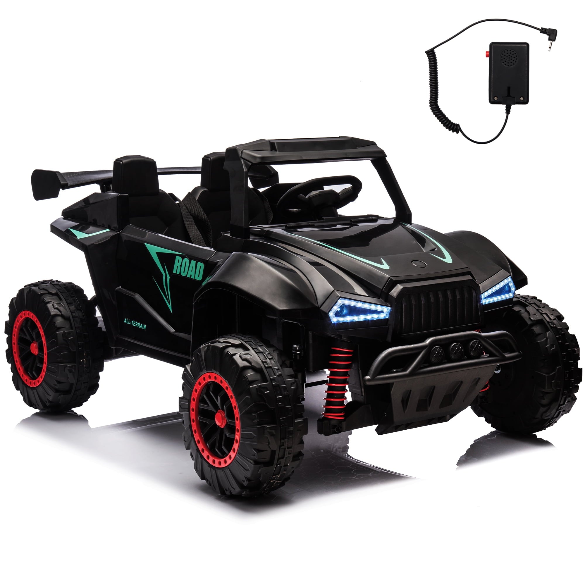SUSIELADY 24V Kids Ride On Car, 2-Seater Ride On Car, 4-Wheel Suspension, with Megaphone, Walkie Talkie, Power Display, Bluetooth, Music, LED Lights, for Boys Girls Aged 3+