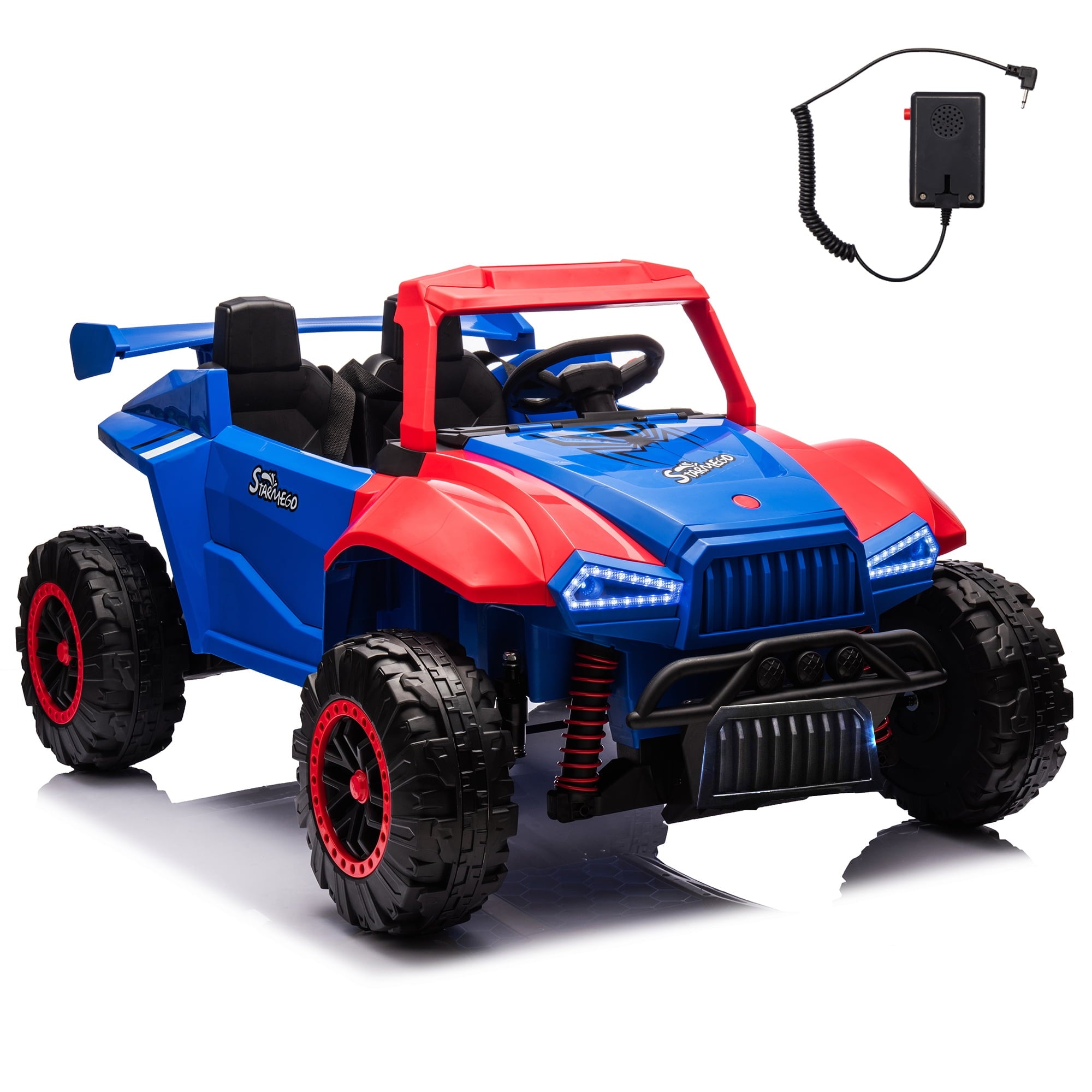SUSIELADY 24V Kids Ride On Car, 2-Seater Ride On Car, 4-Wheel Suspension, with Megaphone, Walkie Talkie, Power Display, Bluetooth, Music, LED Lights, for Boys Girls Aged 3+