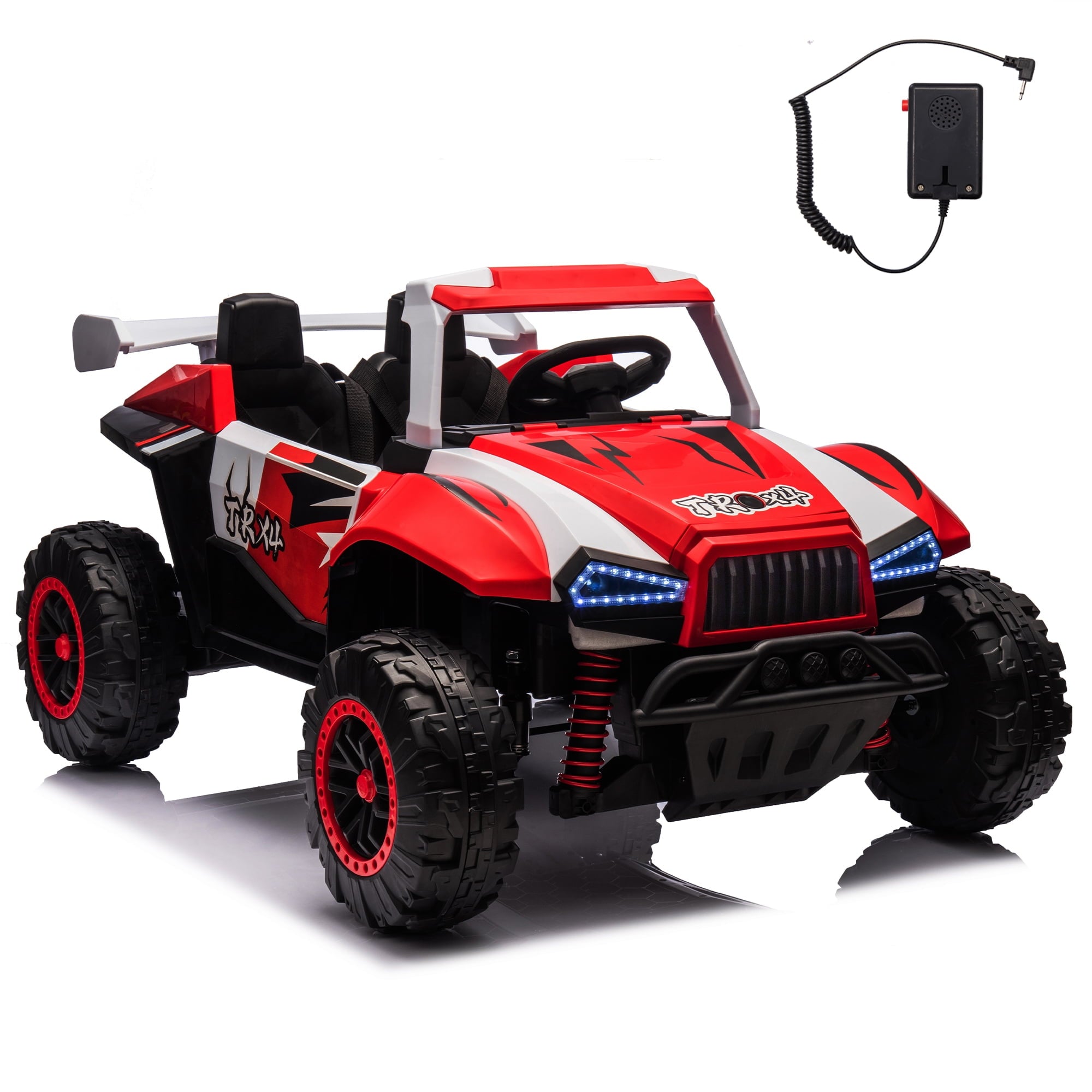 SUSIELADY 24V Kids Ride On Car, 2-Seater Ride On Car, 4-Wheel Suspension, with Megaphone, Walkie Talkie, Power Display, Bluetooth, Music, LED Lights, for Boys Girls Aged 3+