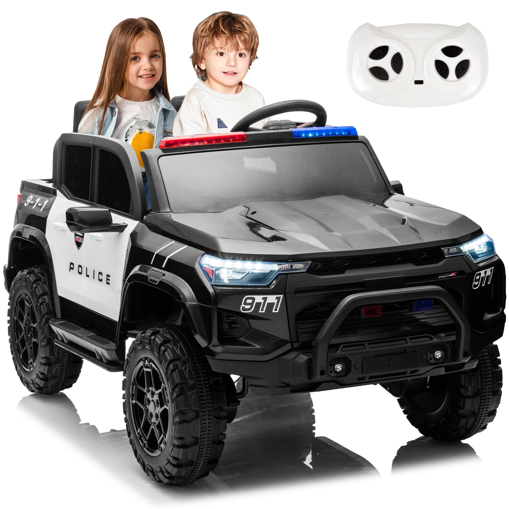 SUSIELADY 24V Kids Ride on Police Car, 2-Seater Kids Ride on Pickup, 4WD 800W Motors, with Remote Control, Bluetooth, LED Lights, Spring Suspension, for Kids Aged 3+
