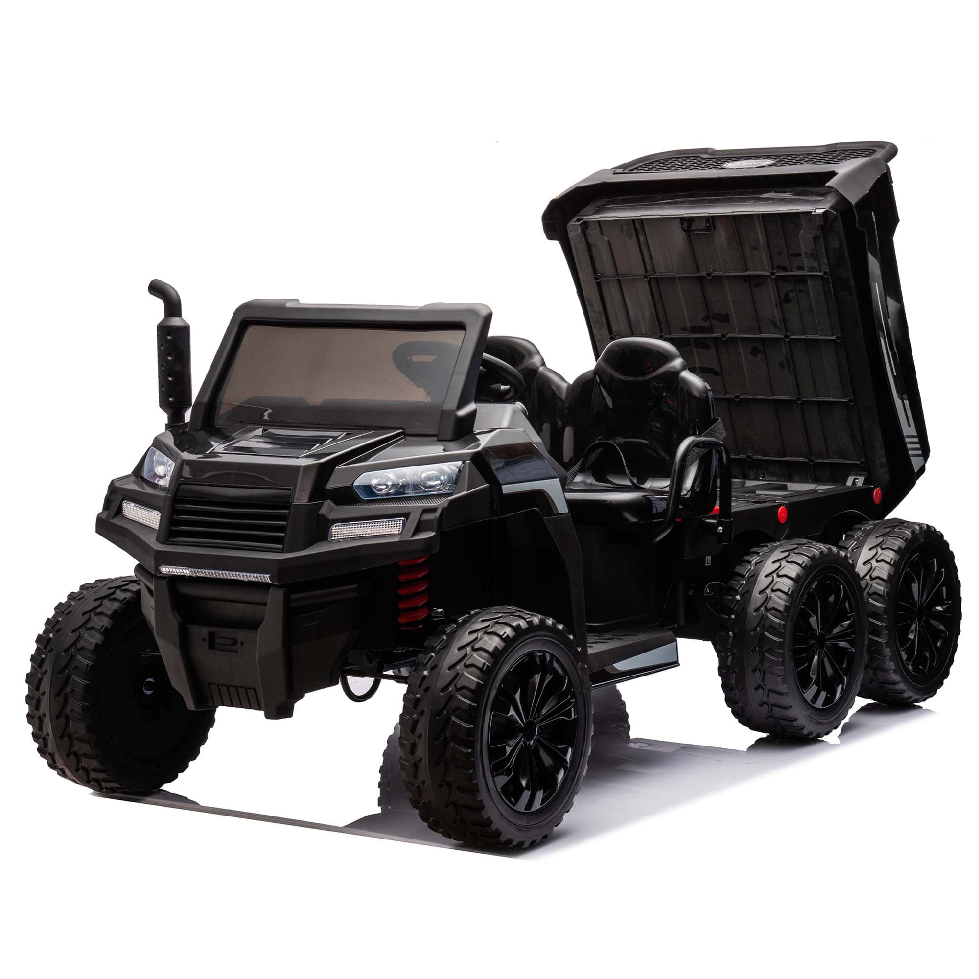 SUSIELADY 24V Kids Ride on Car, 2-Seater Ride On Truck with Dump Bed, 4WD UTV with 6 Wheels, with Remote Control, Music, Shift Lever