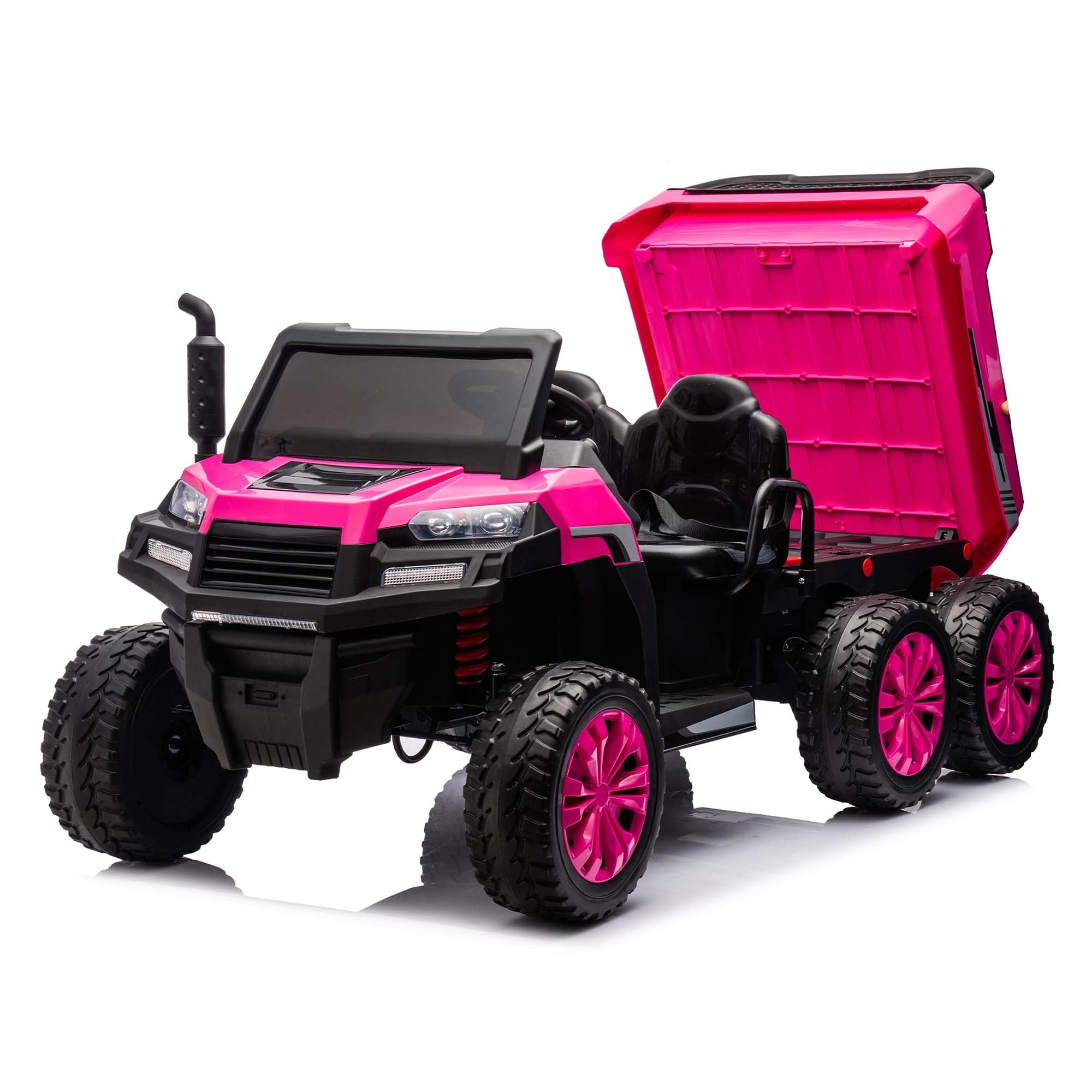 SUSIELADY 24V Kids Ride on Car, 2-Seater Ride On Truck with Dump Bed, 4WD UTV with 6 Wheels, with Remote Control, Music, Shift Lever
