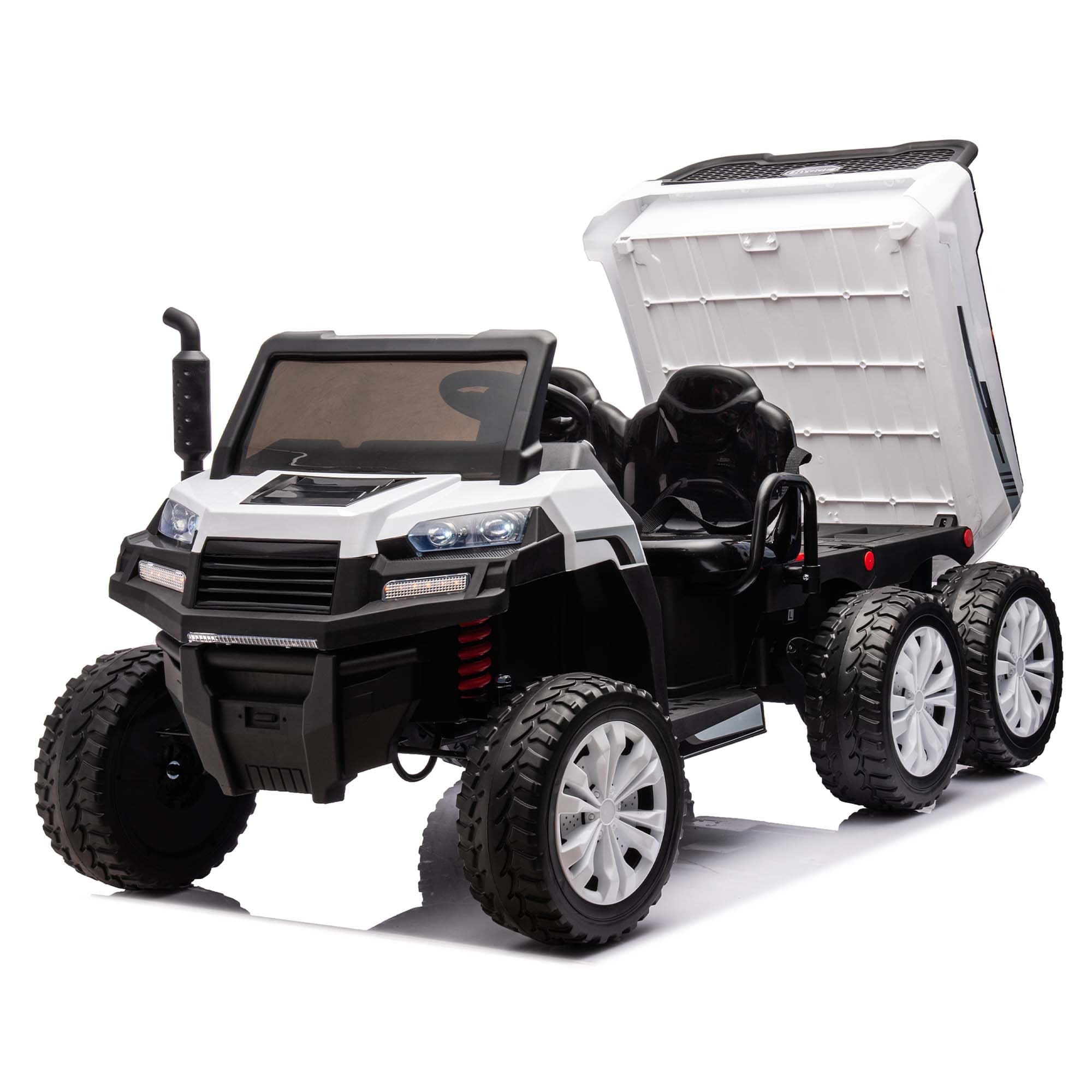 SUSIELADY 24V Kids Ride on Car, 2-Seater Ride On Truck with Dump Bed, 4WD UTV with 6 Wheels, with Remote Control, Music, Shift Lever