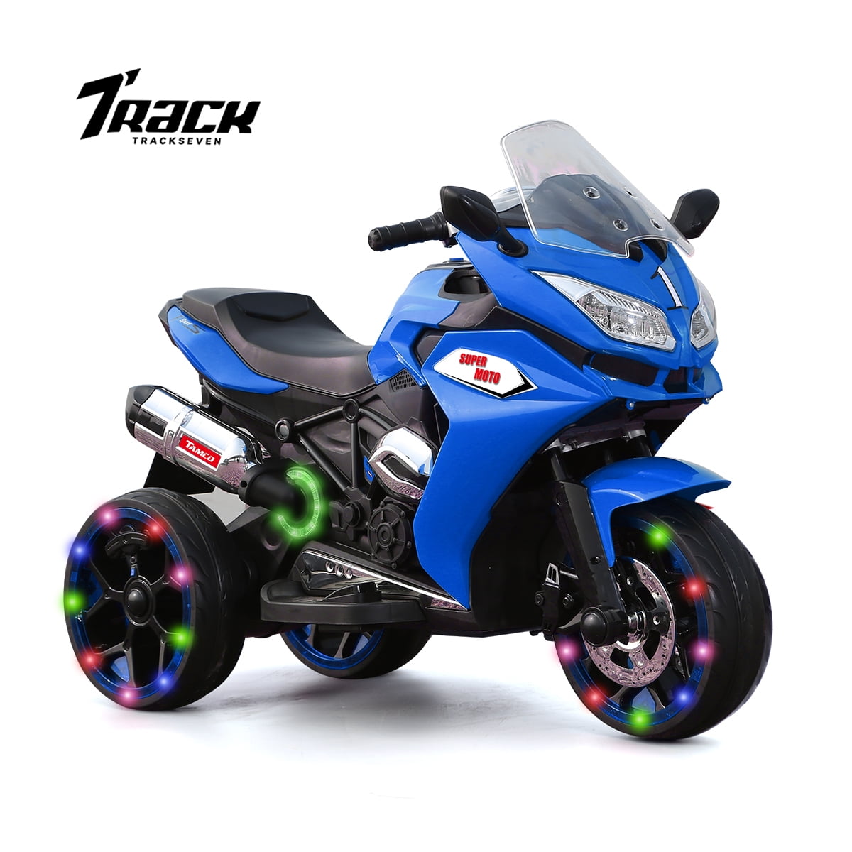 Track 7 12 V Kids Ride on Motorcycle, 3 Wheels Electric Trike Motorcycle for Boys and Girls, Light Wheels, Music, Headlights, Red