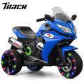 Track 7 12 V Kids Ride on Motorcycle, 3 Wheels Electric Trike Motorcycle for Boys and Girls, Light Wheels, Music, Headlights, Blue