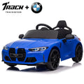 Track 7 12V Ride on Car, Licensed BMW M4 Electric Car, Kids Ride on Car with Remote Control, Bluetooth, Lights, Portable Handle, Blue