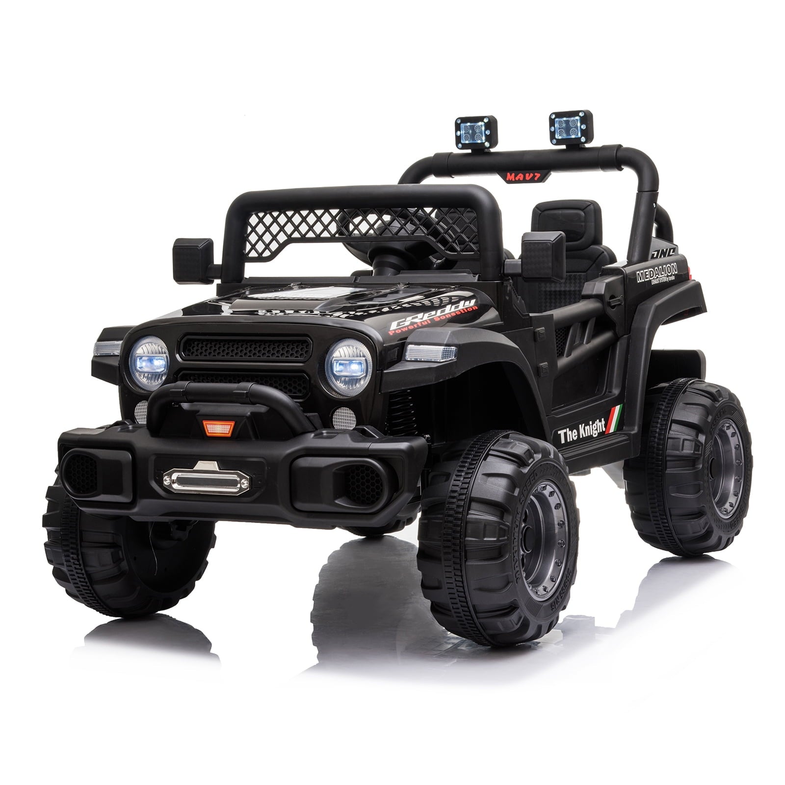 Track 7 12V 2-Seats 2WD off-road vehicle for kid 3+, 2 speed adjustable, with Parent Remote Control, Music, Black