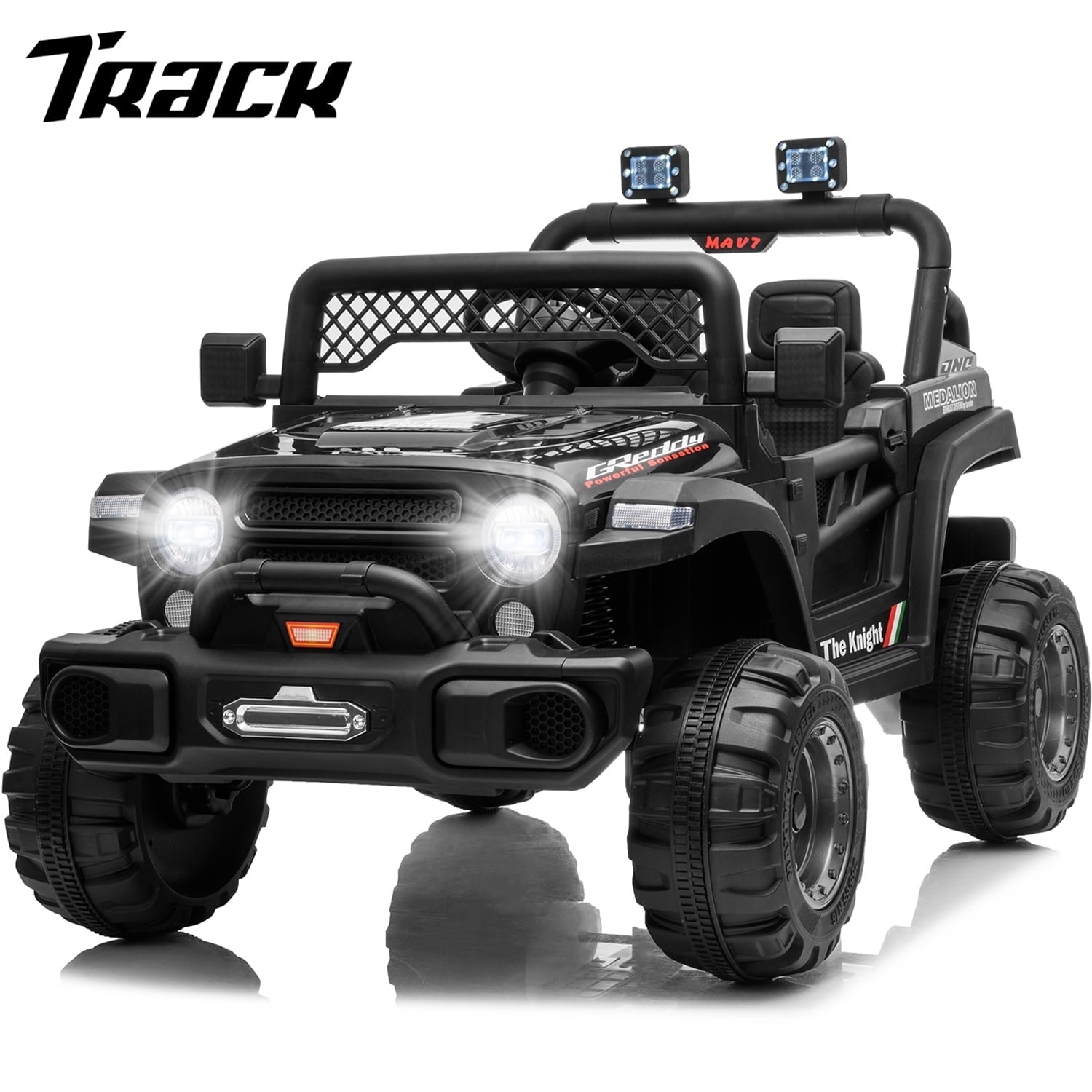 Track 7 12V 2-Seats 2WD off-road vehicle for kid 3+, 2 speed adjustable, with Parent Remote Control, Music, Blue