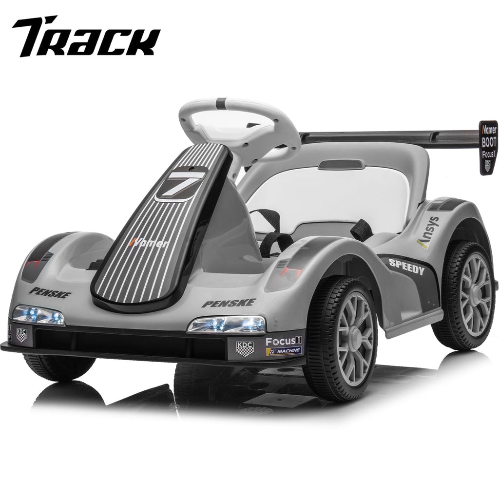 Track 7 12V Electric Go Kart for Kids, 4 Wheeler Pedal Car for Boys Girls, Dual Drive Ride on Car Toys for Toddlers Kids 3-6 w/Parent Remote Control, 3-Point Safety Belt, Gray