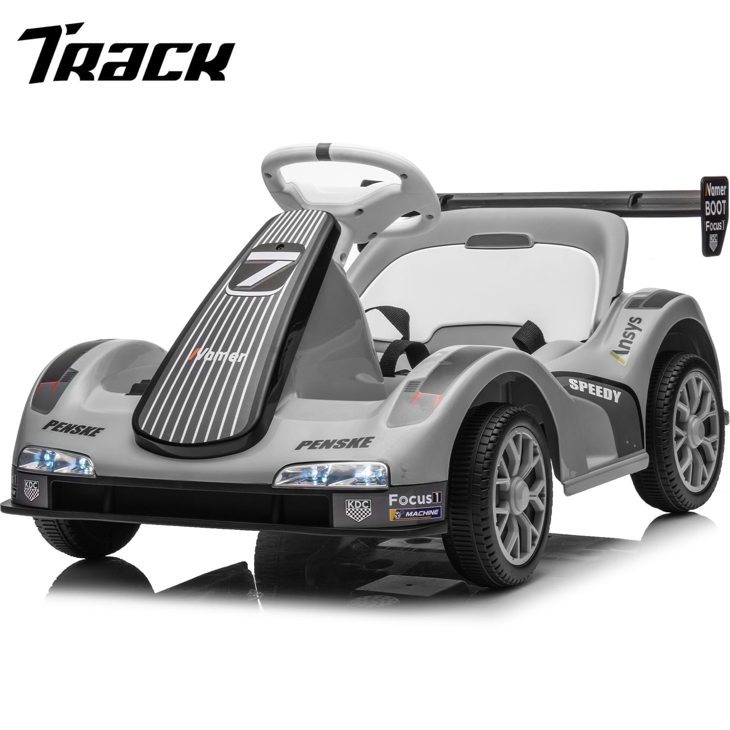 Track 7 12V Electric Go Kart for Kids, 4 Wheeler Pedal Car for Boys Girls, Dual Drive Ride on Car Toys for Toddlers Kids 3-6 w/Parent Remote Control, 3-Point Safety Belt, Gray