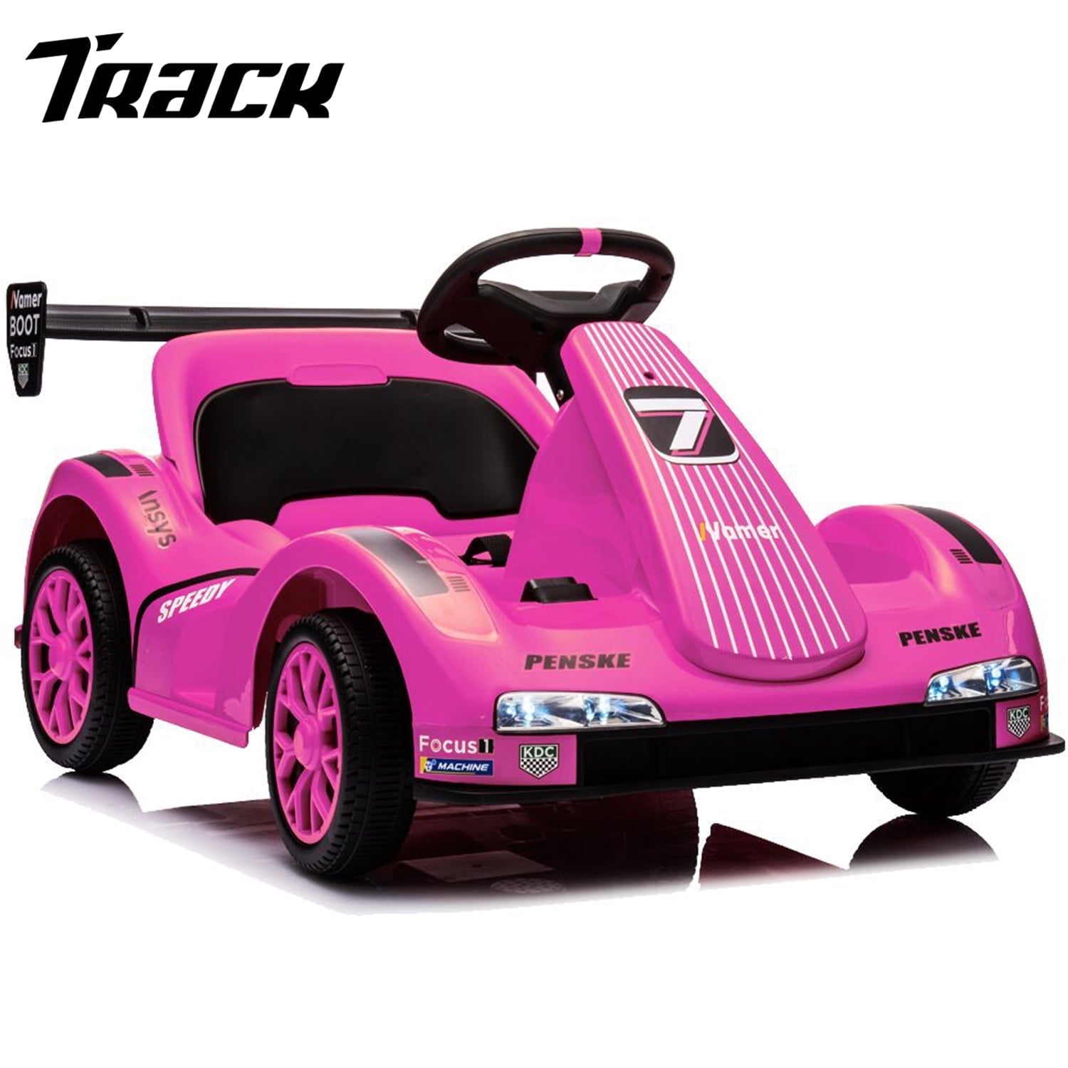 Track 7 12V Electric Go Kart for Kids, 4 Wheeler Pedal Car for Boys Girls, Dual Drive Ride on Car Toys for Toddlers Kids 3-6 w/Parent Remote Control, 3-Point Safety Belt, Pink